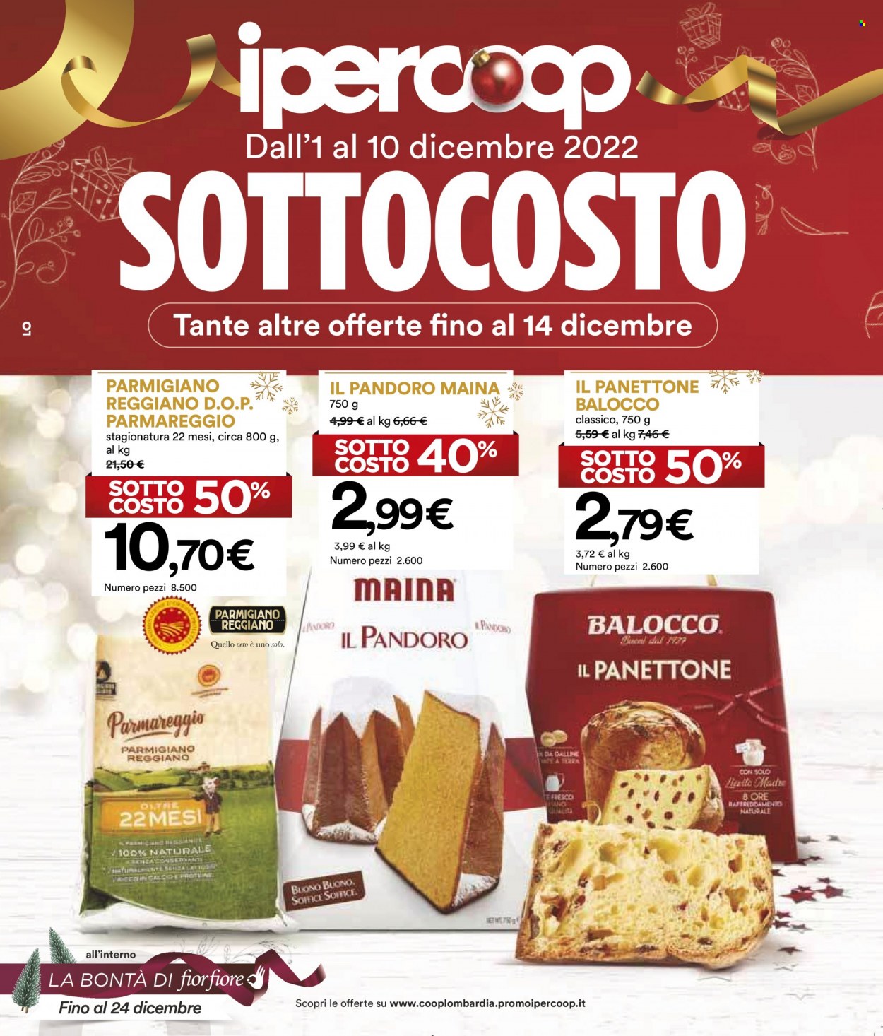 thumbnail - Volantino Coop - 1/12/2022 - 14/12/2022 - Prodotti in offerta - pandoro, panettone, Balocco, formaggio, parmigiano, Parmareggio, lievito, lievito madre. Pagina 1.