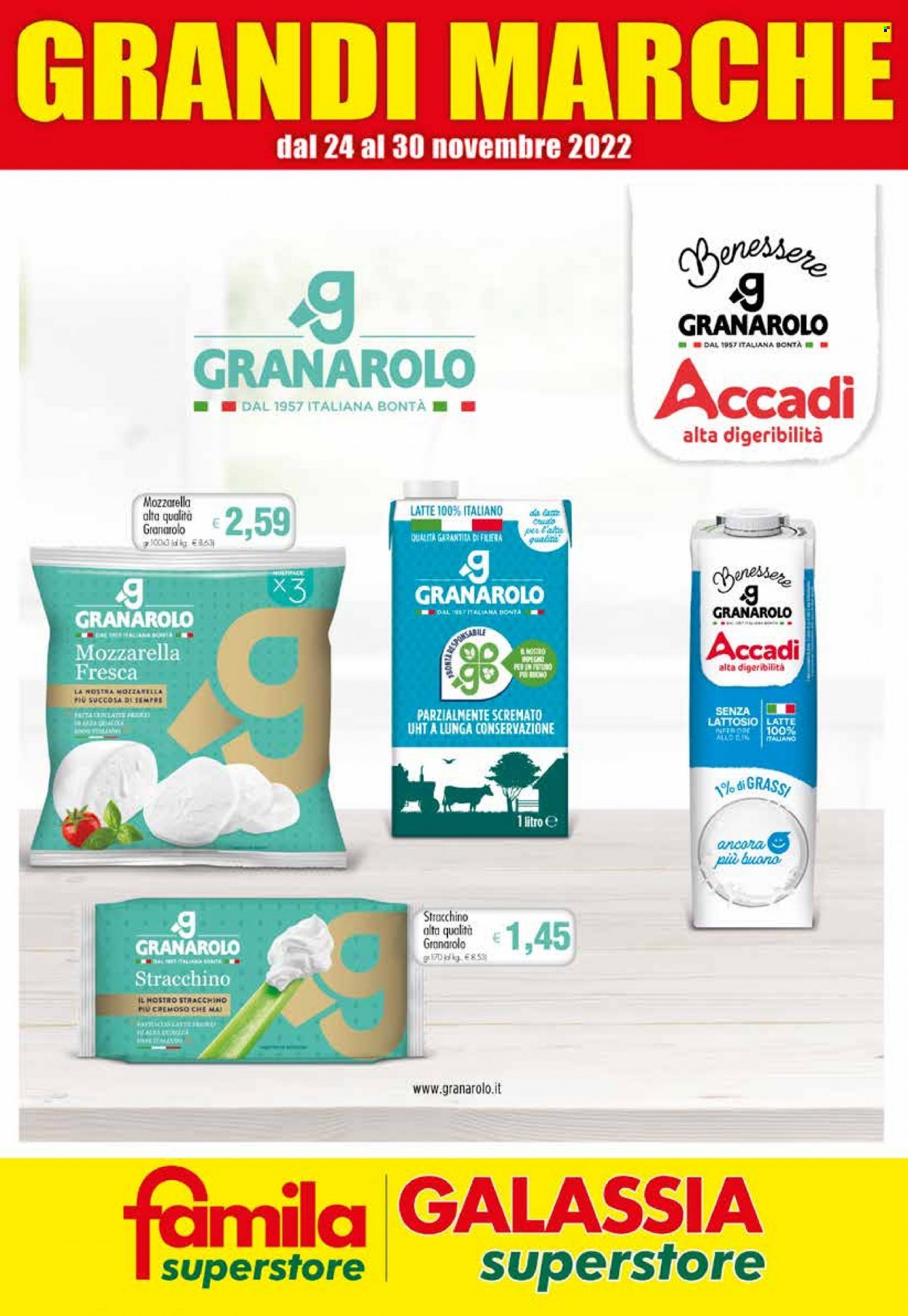 thumbnail - Volantino Famila - 1/12/2022 - 11/12/2022 - Prodotti in offerta - Granarolo, formaggio, mozzarella, stracchino, latte. Pagina 1.