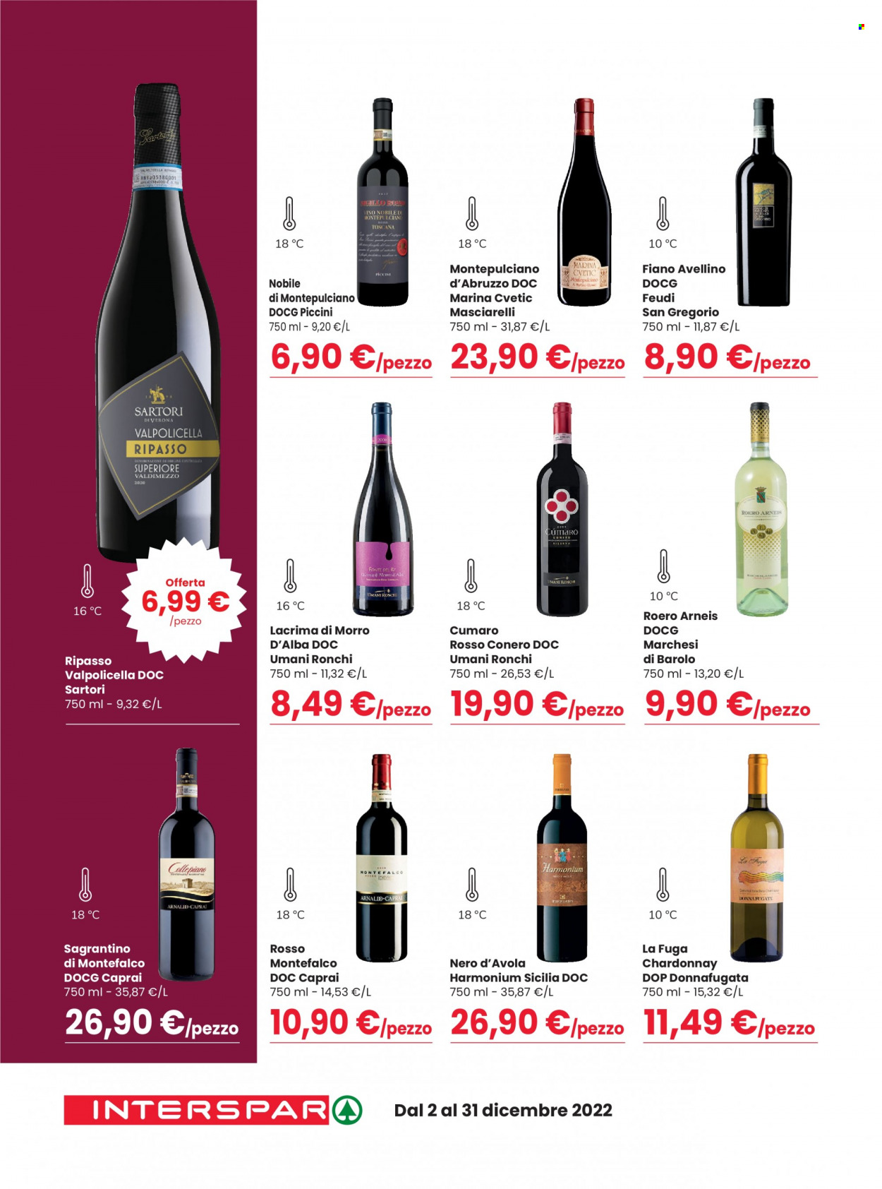 thumbnail - Volantino Interspar - 2/12/2022 - 31/12/2022 - Prodotti in offerta - Barolo, vino bianco, Valpolicella, Chardonnay, Nero d'Avola, vino, Montepulciano d'Abruzzo. Pagina 8.