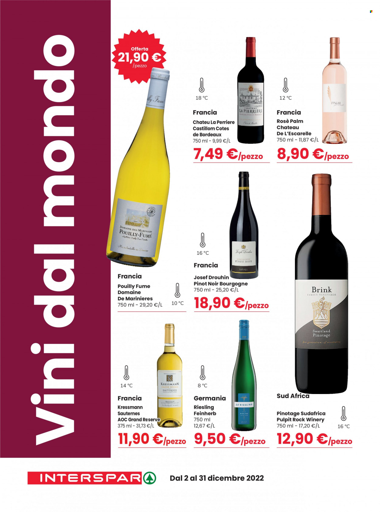 thumbnail - Volantino Interspar - 2/12/2022 - 31/12/2022 - Prodotti in offerta - Bordeaux, Riesling, Sauternes, vino bianco, vino rosso, Pinot Nero, vino. Pagina 10.