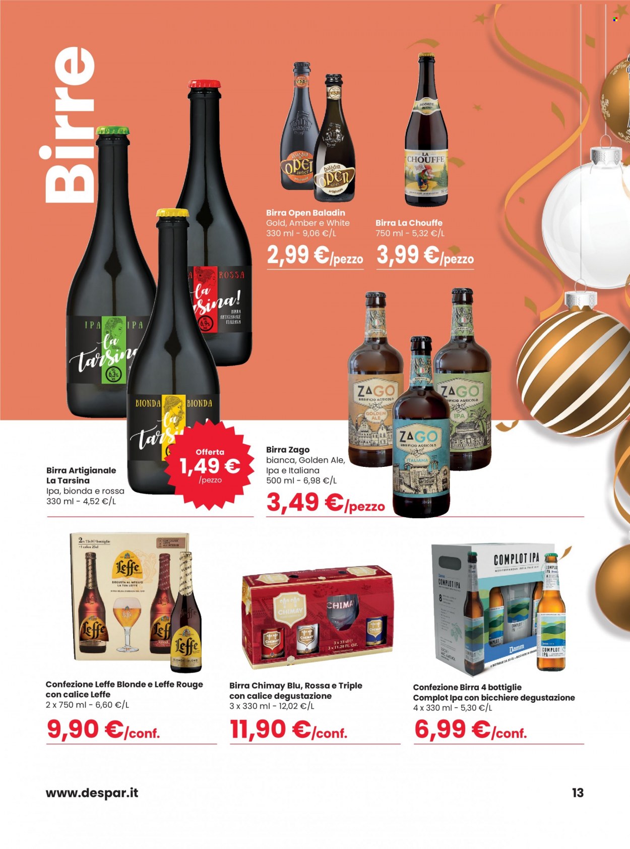 thumbnail - Volantino Interspar - 2/12/2022 - 31/12/2022 - Prodotti in offerta - Leffe, birra, birra tipo IPA, birra tipo pale ale, calice. Pagina 13.