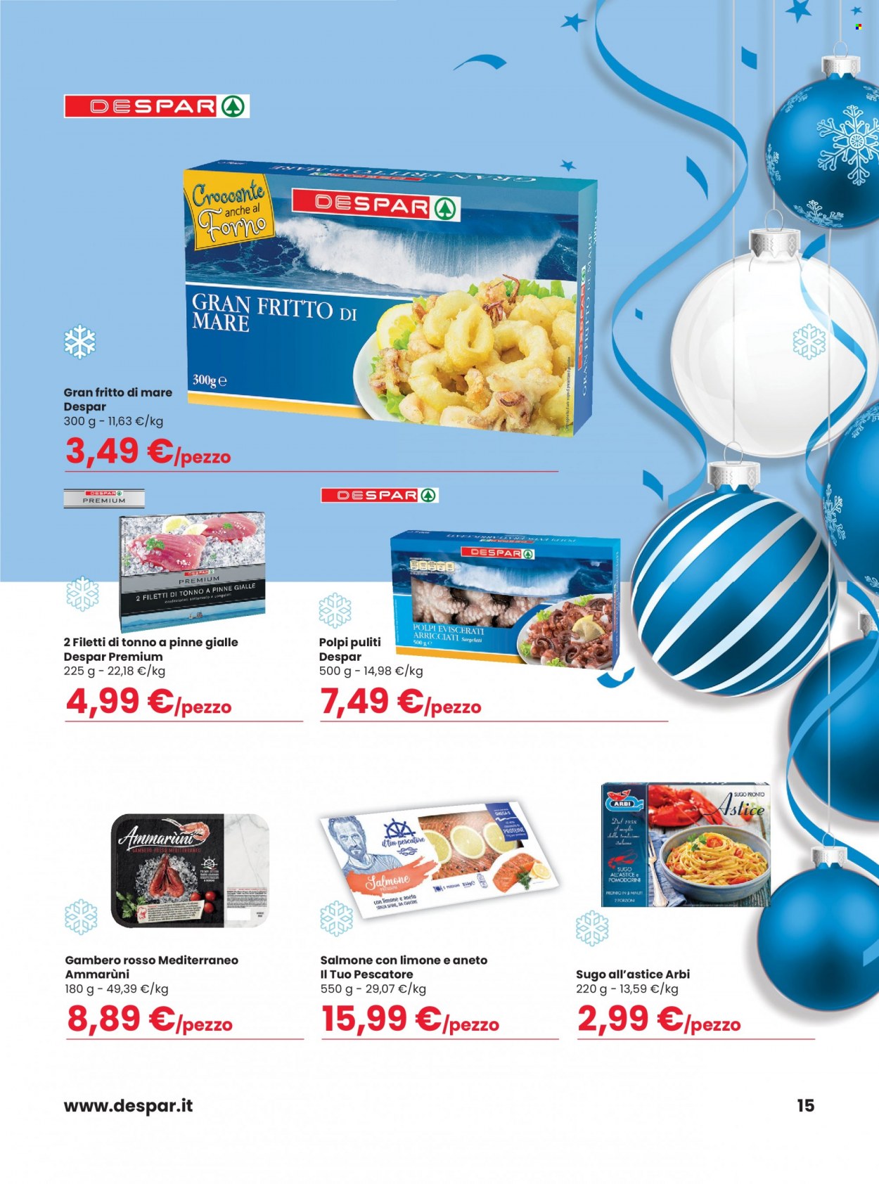 thumbnail - Volantino Interspar - 2/12/2022 - 31/12/2022 - Prodotti in offerta - salmone, tonno, astice, sugo, sugo pronto, Omega-3. Pagina 15.