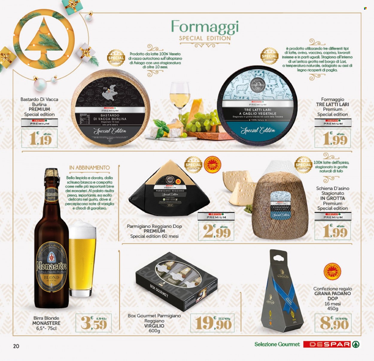 thumbnail - Volantino Despar - 5/12/2022 - 10/12/2022 - Prodotti in offerta - birra, formaggio, caprino, parmigiano, Grana Padano, Asiago, confezione regalo. Pagina 20.
