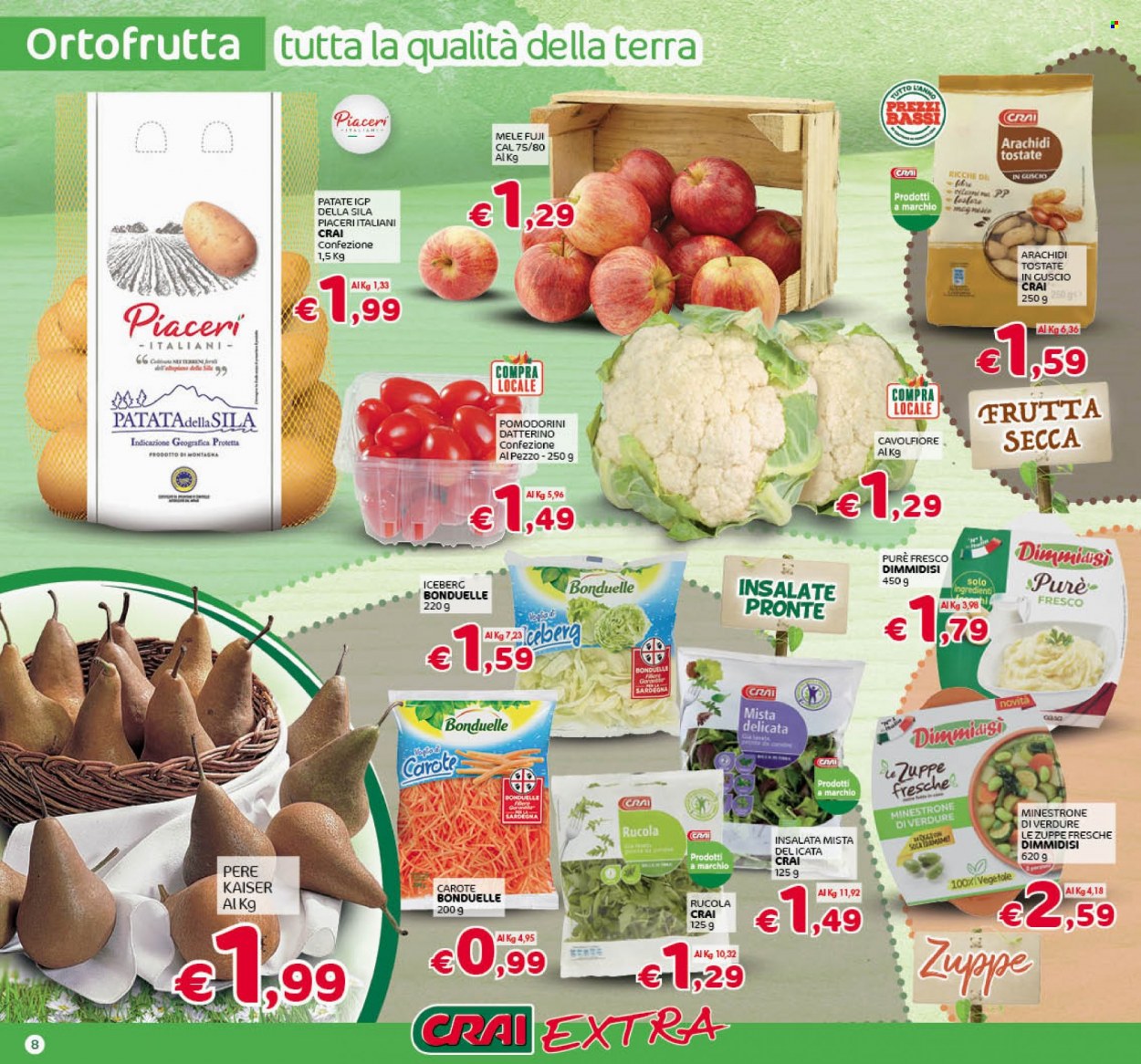 thumbnail - Volantino CRAI - 5/12/2022 - 14/12/2022 - Prodotti in offerta - insalata mista, patate, Bonduelle, carote, cavolfiore, rucola, pomodorini, mele, minestrone, arachidi, arachidi tostate. Pagina 8.