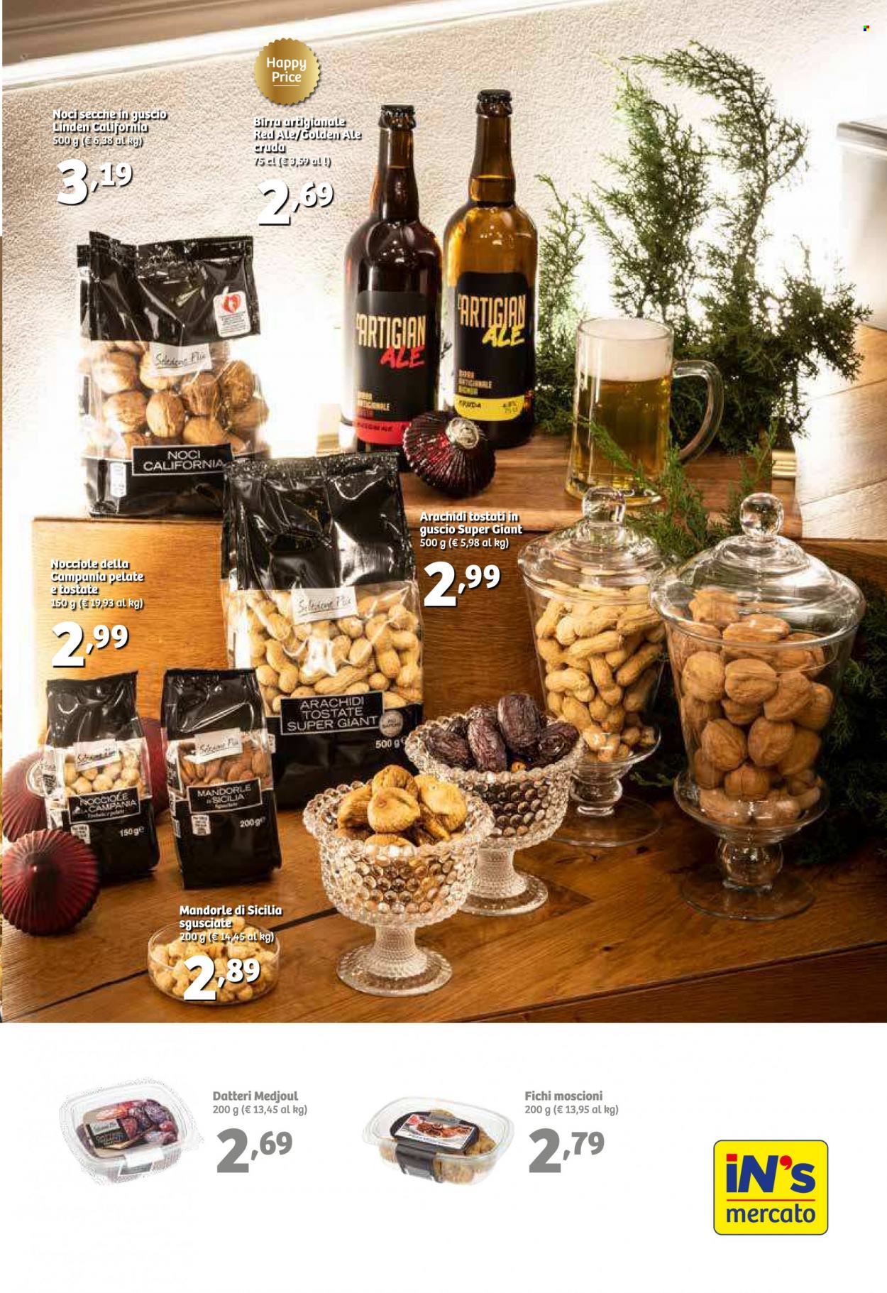 thumbnail - Volantino iN's Mercato - 7/12/2022 - 18/12/2022 - Prodotti in offerta - birra, fichi, arachidi, arachidi tostate, datteri, mandorle, nocciole, noci. Pagina 19.