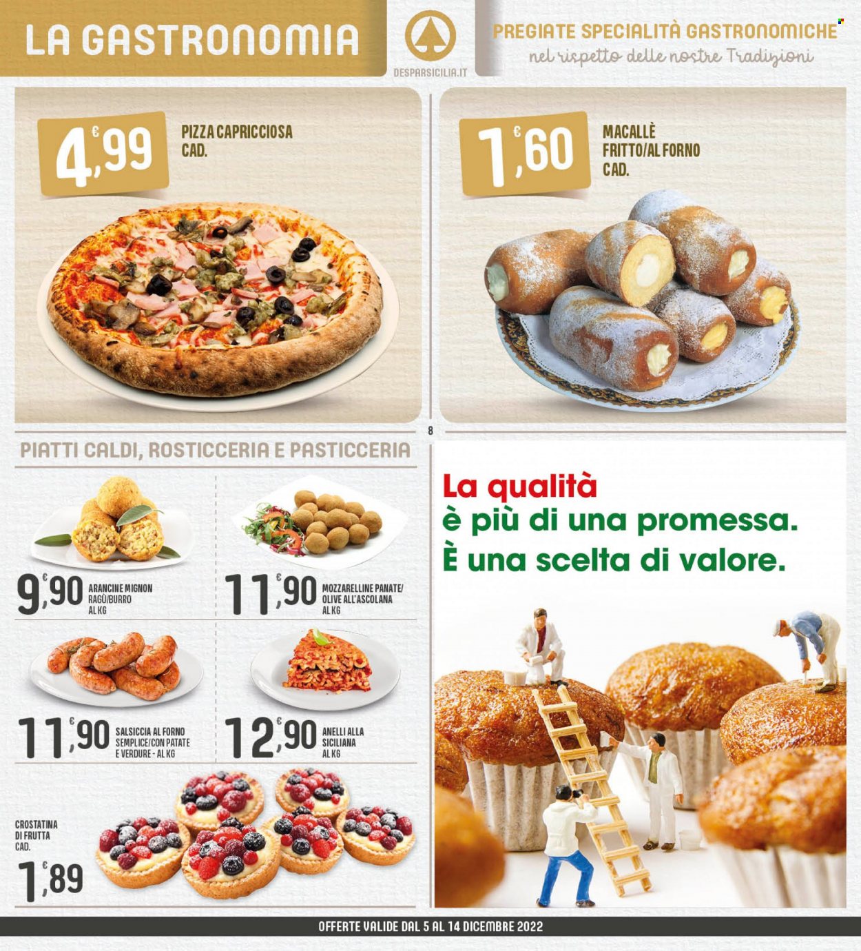 thumbnail - Volantino Eurospar - 5/12/2022 - 14/12/2022 - Prodotti in offerta - crostatina, salsiccia, arancini, olive all'ascolana, ragù, burro, pizza, olive. Pagina 8.