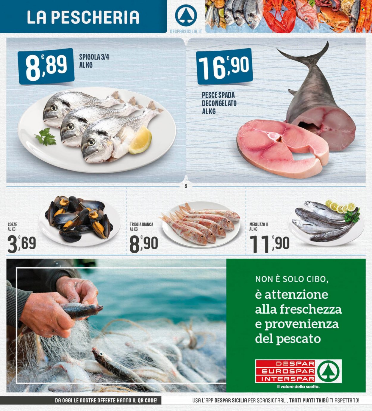 thumbnail - Volantino Interspar - 5/12/2022 - 14/12/2022 - Prodotti in offerta - branzino, cozze, spigola, pesce, pesce spada, merluzzo, triglia. Pagina 9.