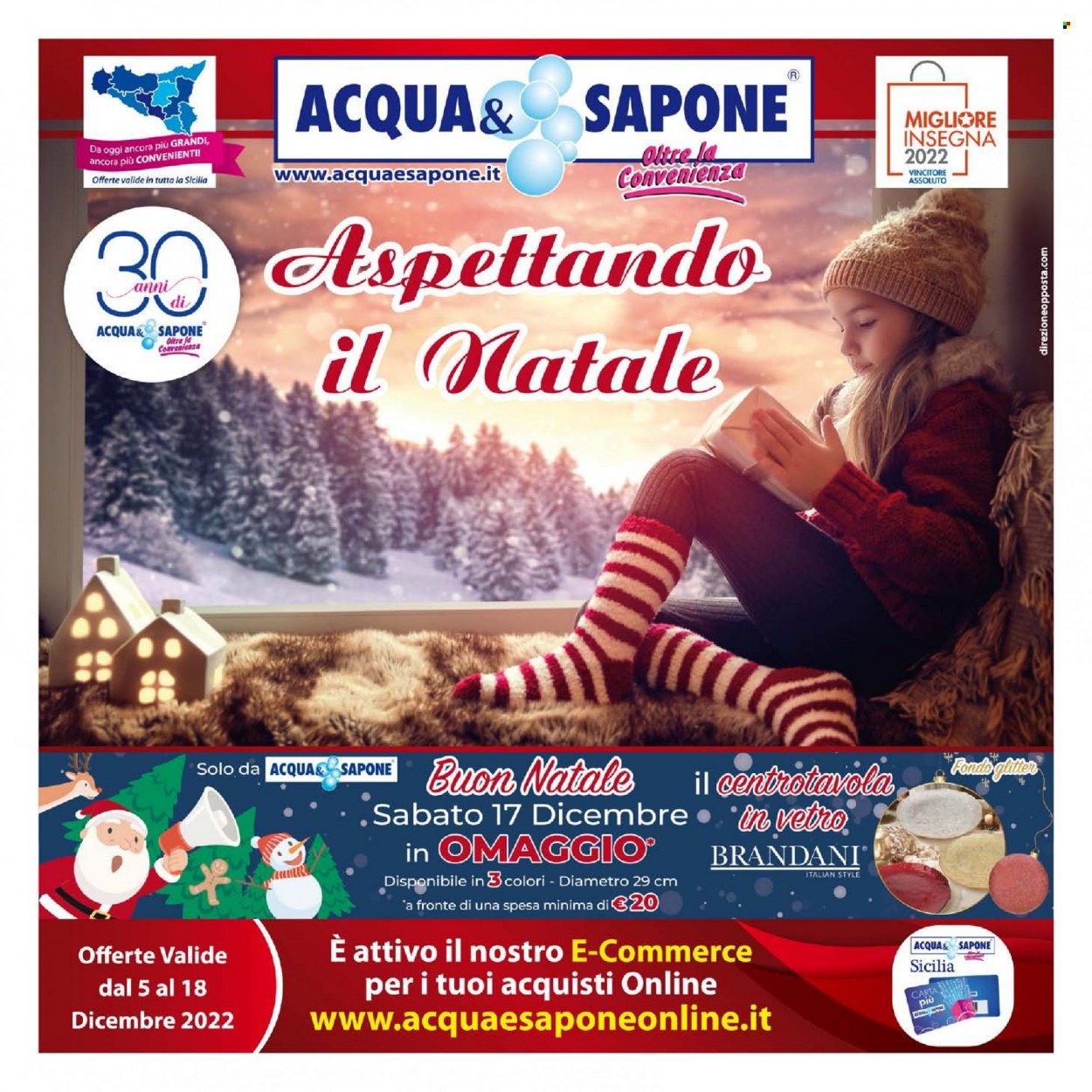 thumbnail - Volantino Acqua & Sapone - 5/12/2022 - 18/12/2022 - Prodotti in offerta - sapone, centrotavola. Pagina 1.