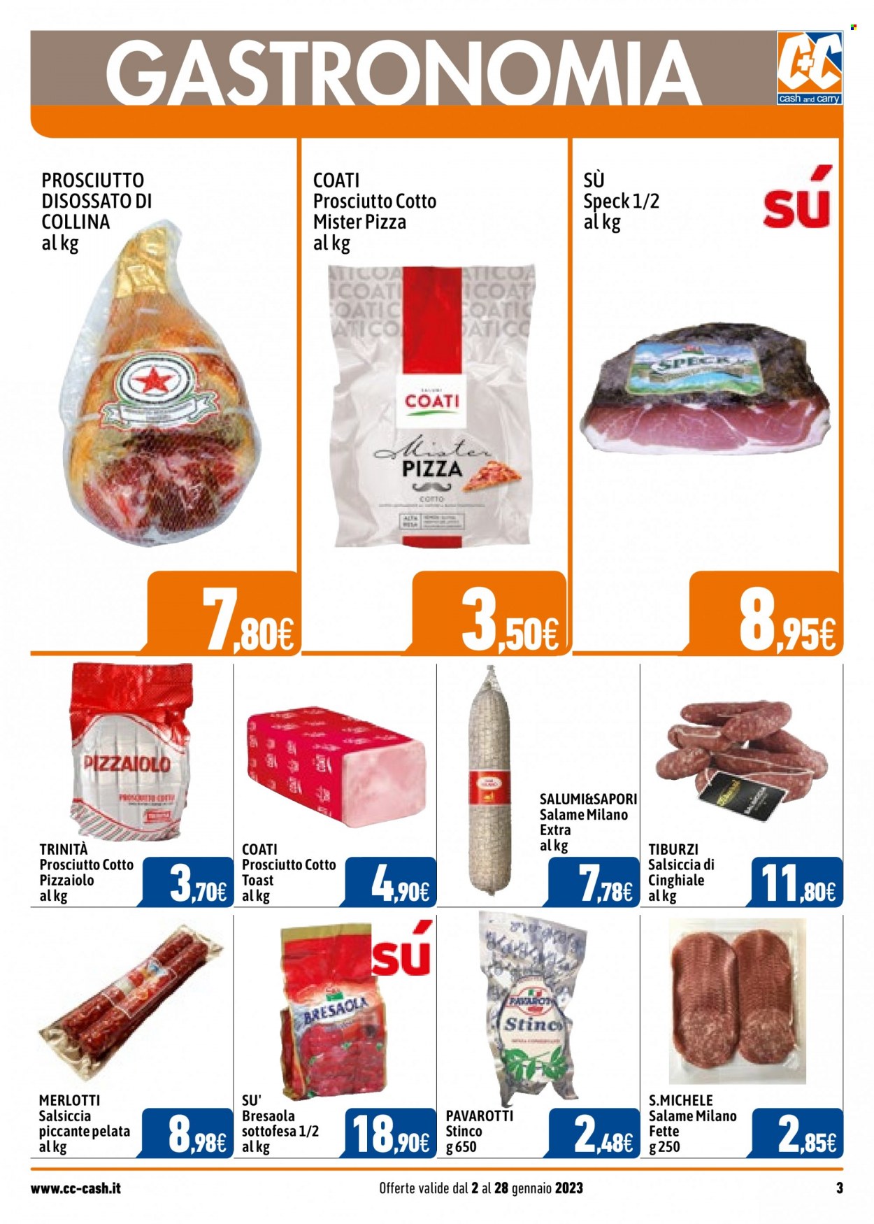 thumbnail - Volantino C+C Cash & Carry - 2/1/2023 - 28/1/2023 - Prodotti in offerta - salsiccia, salsiccia di cinghiale, cinghiale, salsiccia stagionata, pizza. Pagina 3.