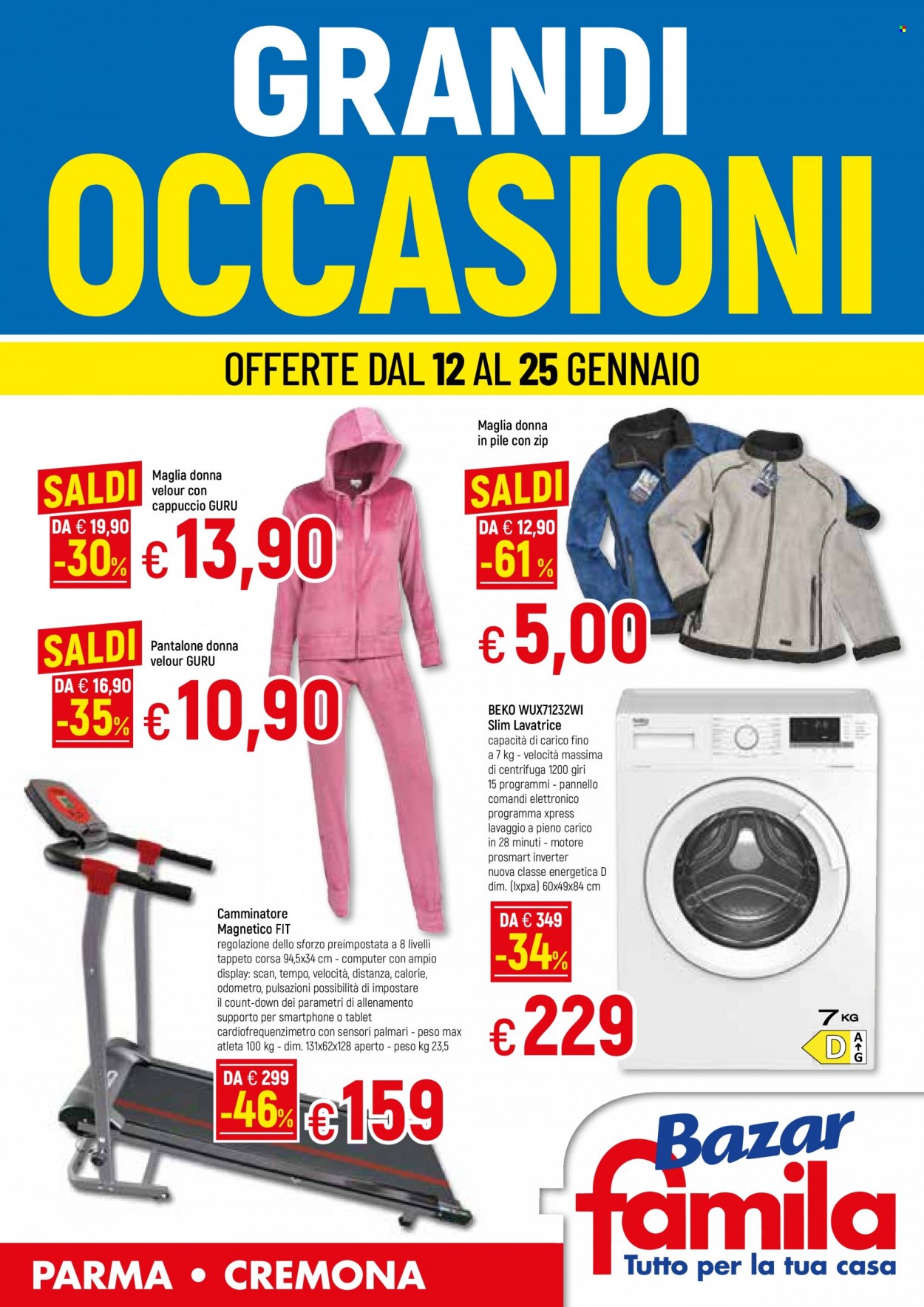 Volantino Famila - 12/1/2023 - 25/1/2023 - Prodotti in offerta - maglia, Beko, lavatrice, pantalone, camminatore. Pagina 1.
