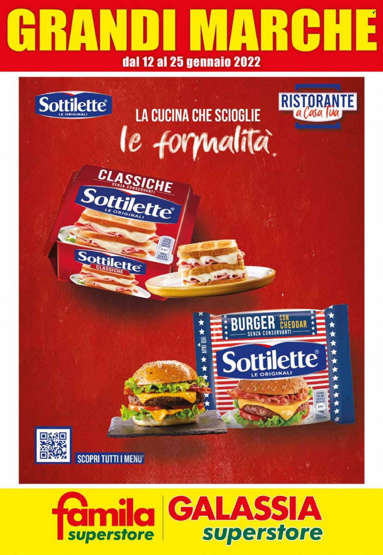 Volantino Famila - 12/1/2023 - 25/1/2023 - Prodotti in offerta - hamburger, formaggio, Sottilette, cheddar. Pagina 1.