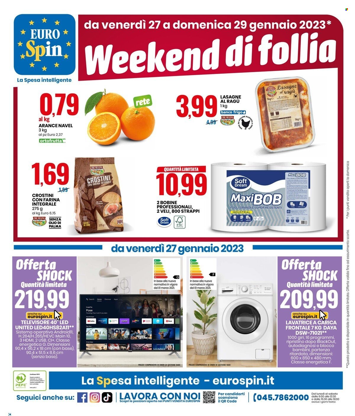 thumbnail - Volantino EuroSpin - 19/1/2023 - 29/1/2023 - Prodotti in offerta - arance, arancie Navel, lasagne, ragù, crostini, lavatrice. Pagina 20.