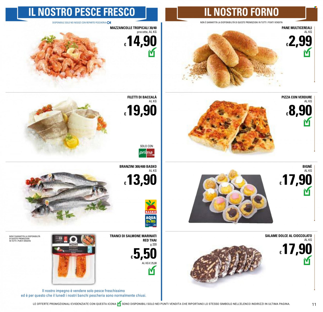 thumbnail - Volantino Basko - 17/1/2023 - 30/1/2023 - Prodotti in offerta - pane, salmone, branzino, pesce, mazzancolle, baccalà, pizza, forno. Pagina 11.