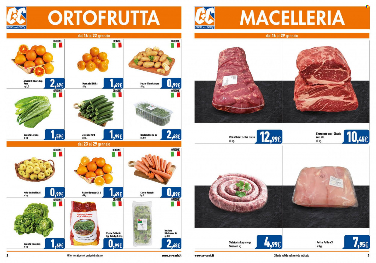 thumbnail - Volantino C+C Cash & Carry - 16/1/2023 - 29/1/2023 - Prodotti in offerta - insalata mista, patate, arance, entrecôte, roastbeef, salsiccia, suino. Pagina 2.