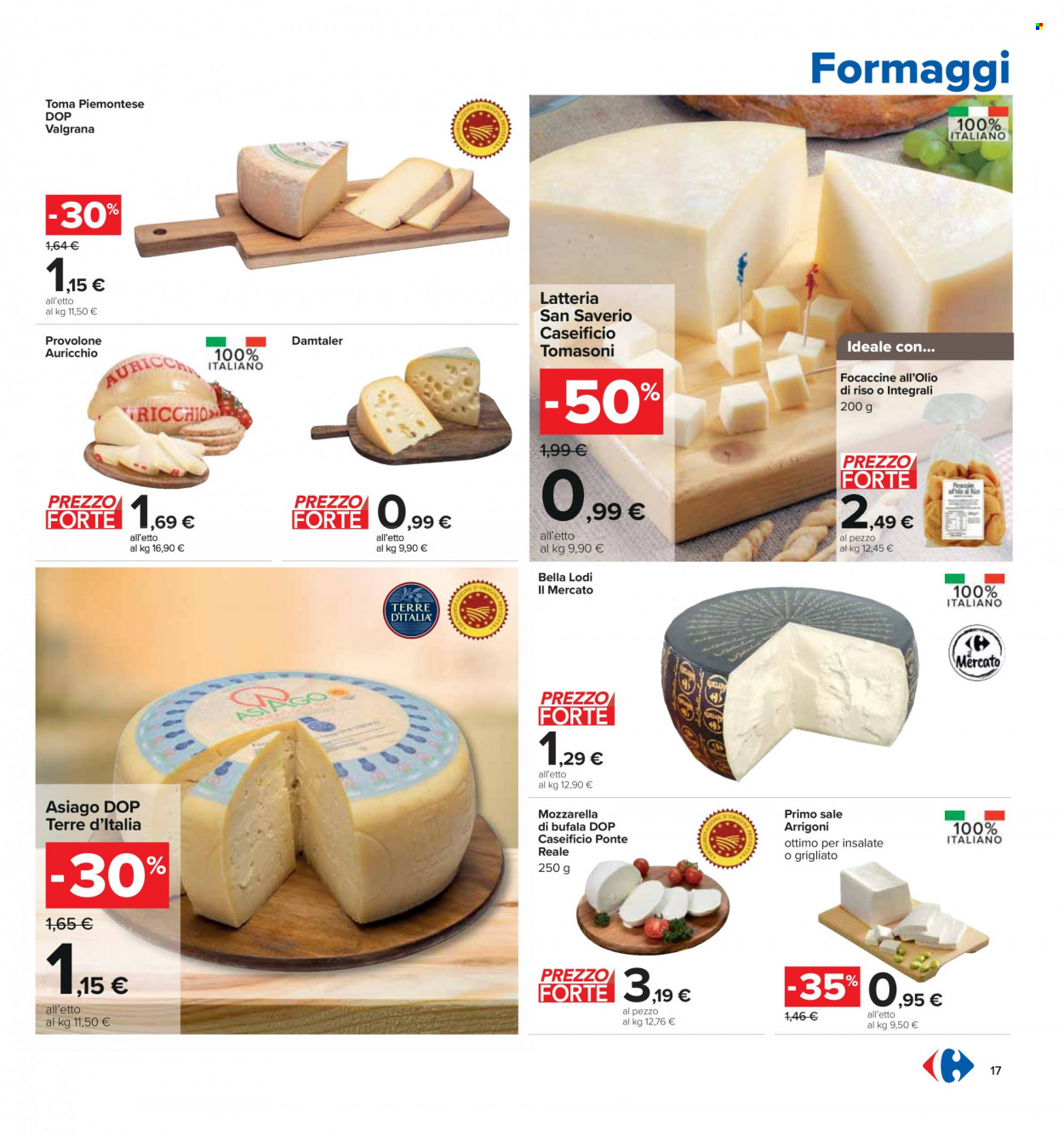 thumbnail - Volantino Carrefour - 19/1/2023 - 2/2/2023 - Prodotti in offerta - formaggio, mozzarella, provolone, toma, Asiago, Primosale, mozzarella di bufala, Terre d'Italia. Pagina 17.