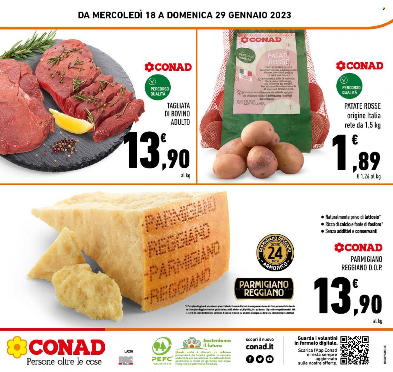 thumbnail - Volantino Conad - 18/1/2023 - 29/1/2023 - Prodotti in offerta - patate, patate rosse, manzo, tagliata, parmigiano. Pagina 24.