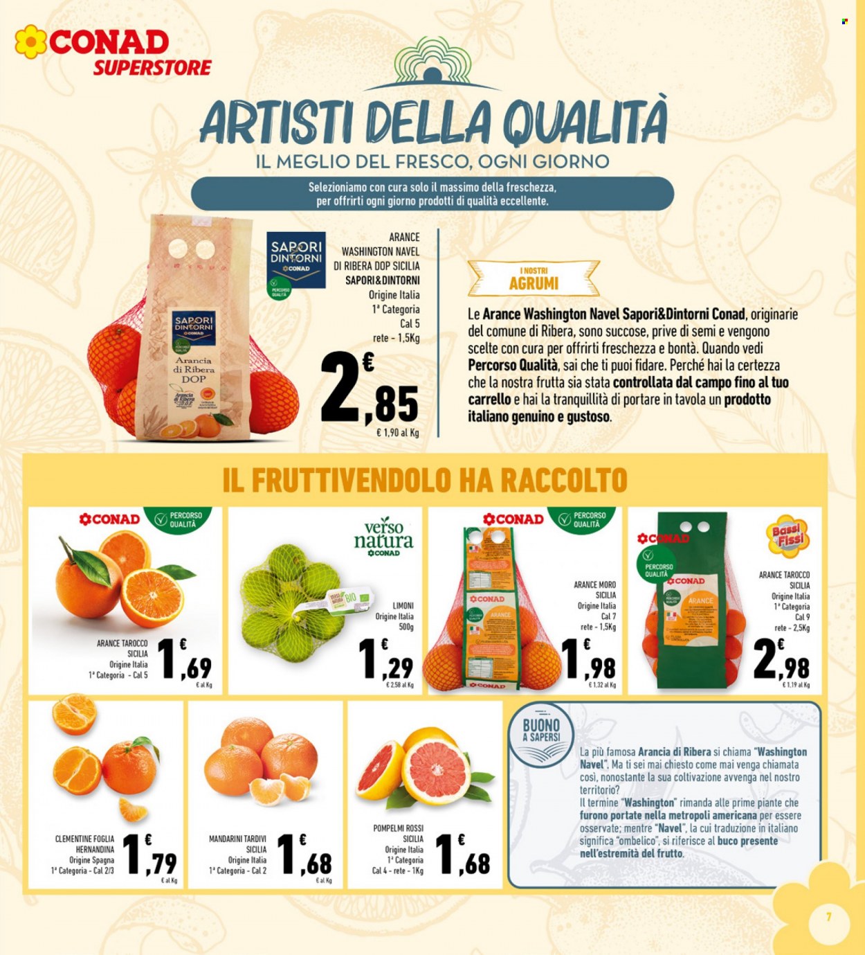 thumbnail - Volantino Conad - 18/1/2023 - 29/1/2023 - Prodotti in offerta - limoni, arancie Navel, clementine, mandarini. Pagina 7.