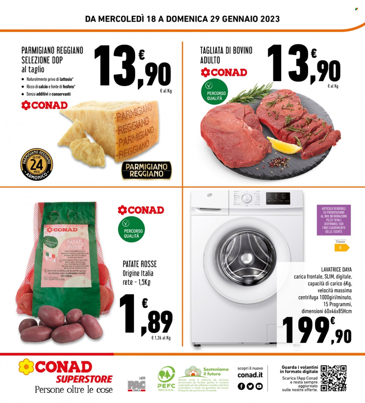 thumbnail - Volantino Conad - 18/1/2023 - 29/1/2023 - Prodotti in offerta - patate, patate rosse, manzo, tagliata, parmigiano, lavatrice. Pagina 32.
