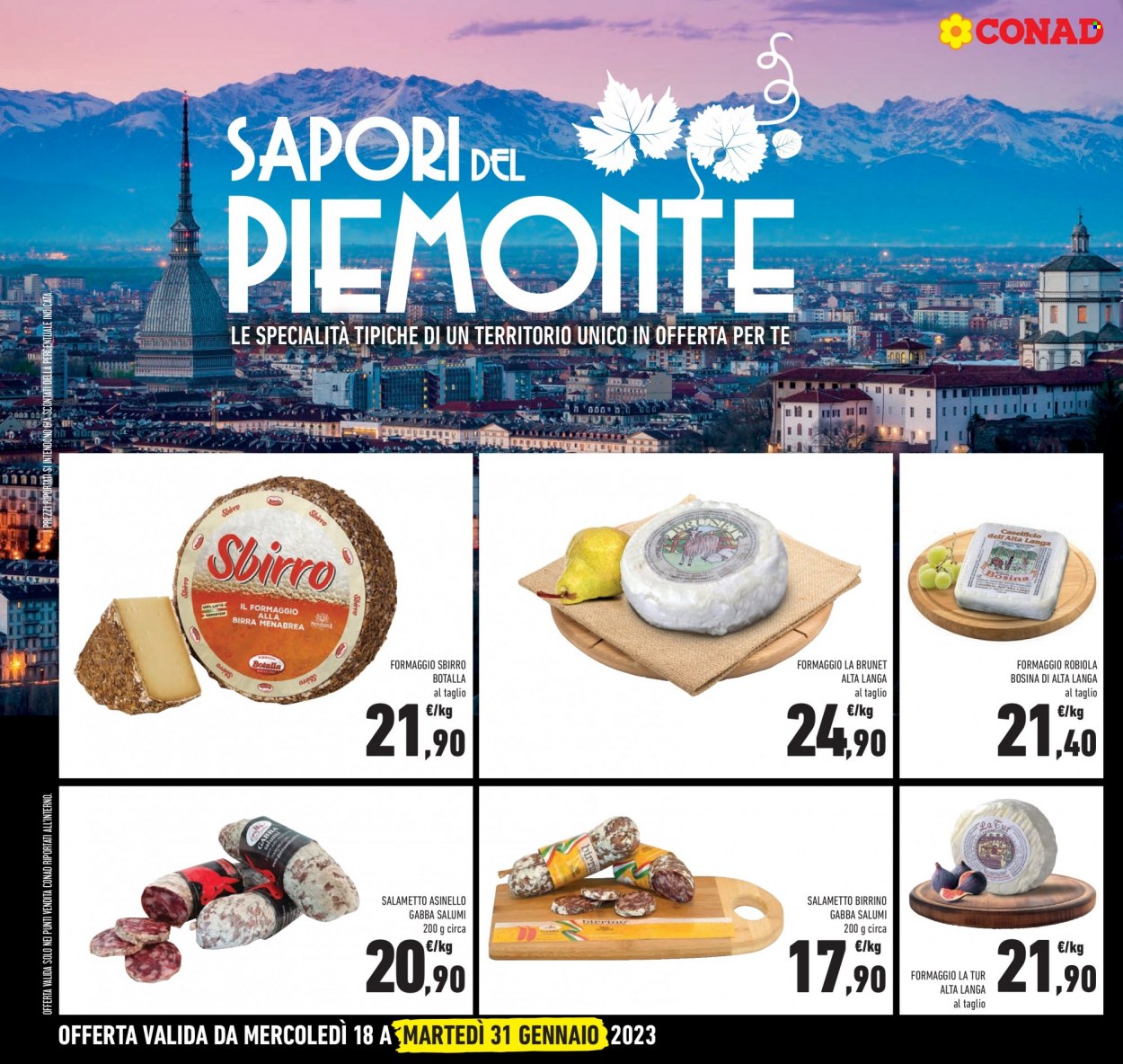 thumbnail - Volantino Conad - 18/1/2023 - 31/1/2023 - Prodotti in offerta - salametto, formaggio, robiola. Pagina 12.