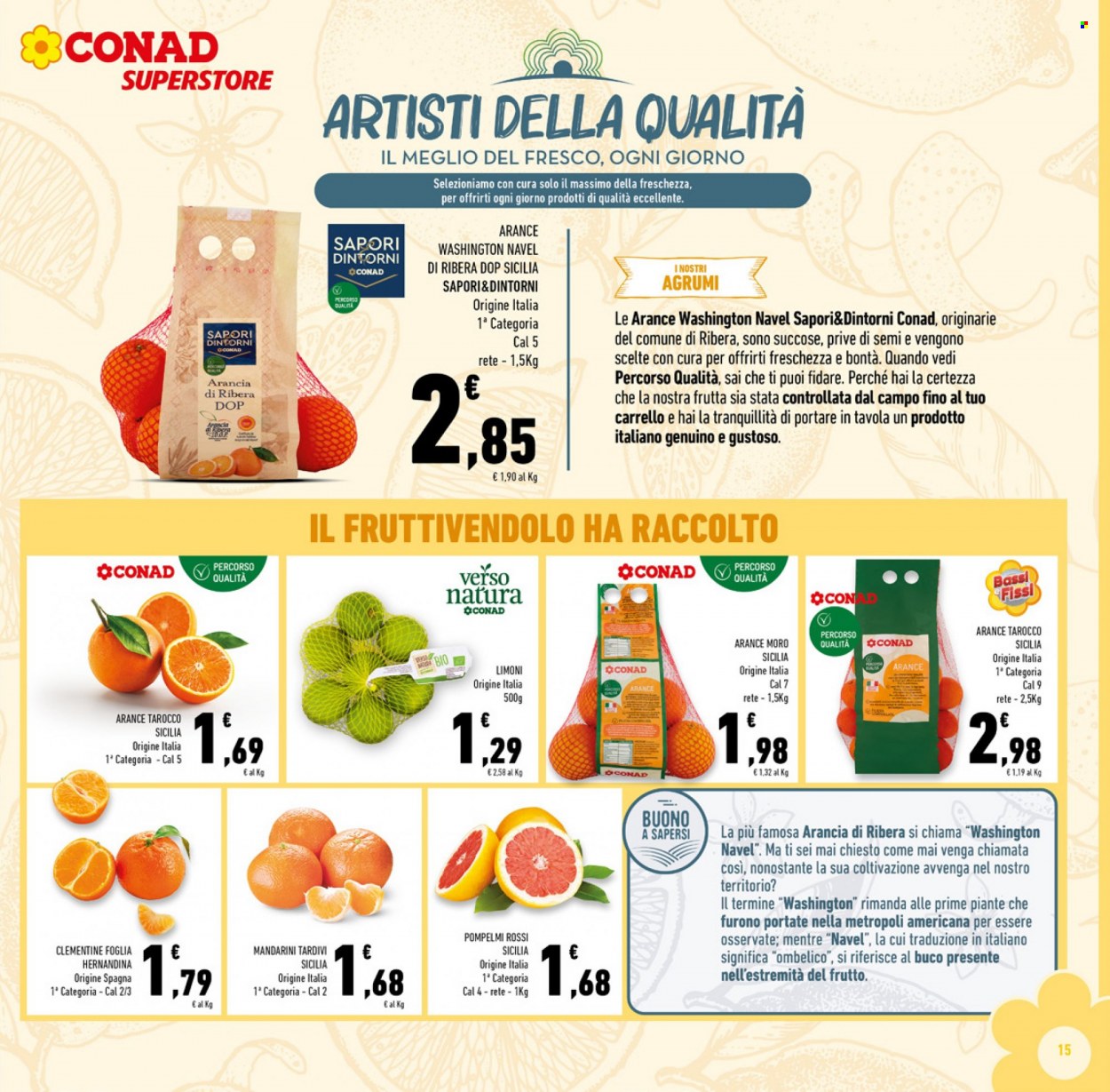 thumbnail - Volantino Conad - 18/1/2023 - 31/1/2023 - Prodotti in offerta - limoni, arancie Navel, clementine, mandarini. Pagina 15.