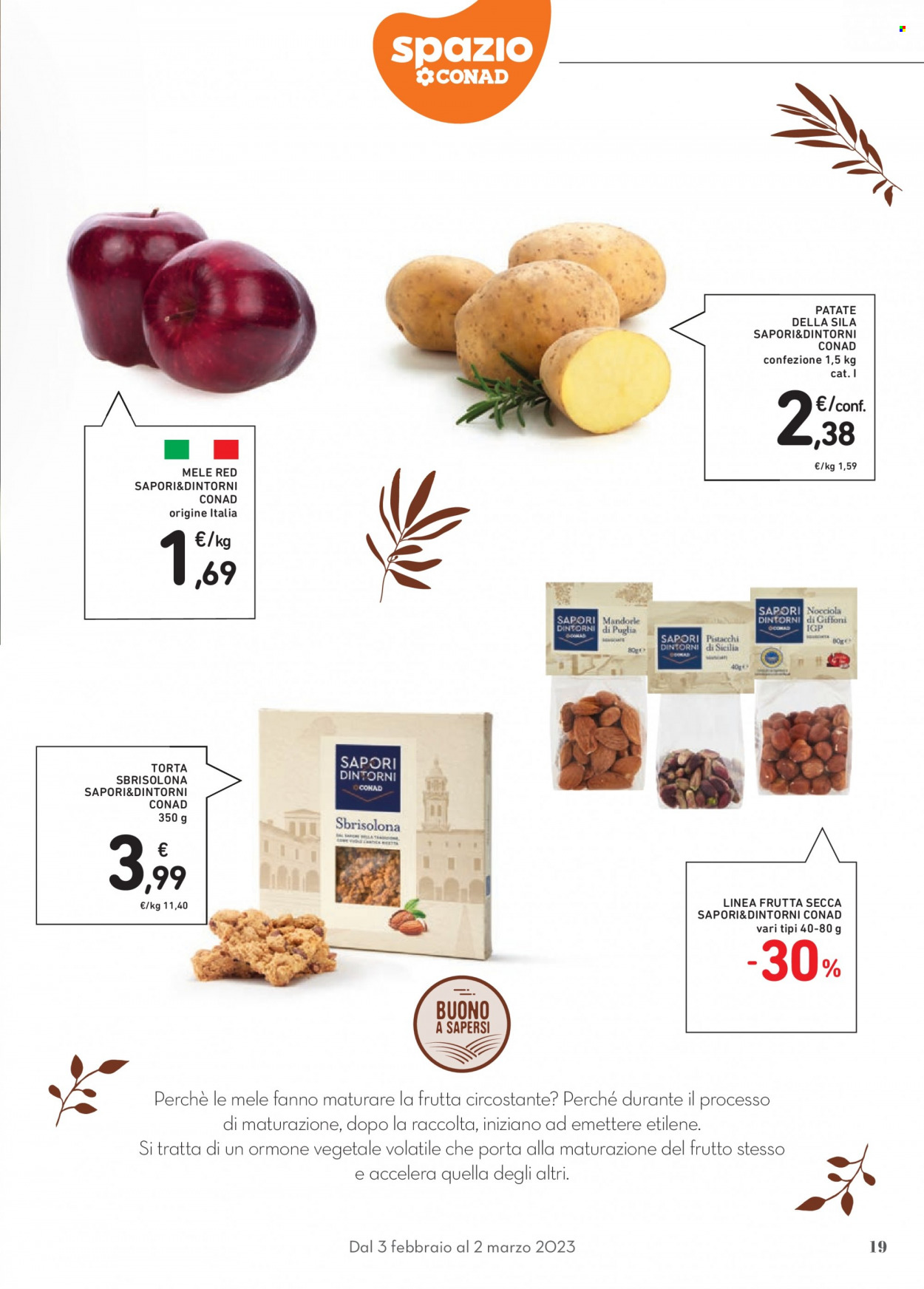 thumbnail - Volantino Conad - 3/2/2023 - 2/3/2023 - Prodotti in offerta - torta, patate, mele, mandorle, pistacchi. Pagina 19.