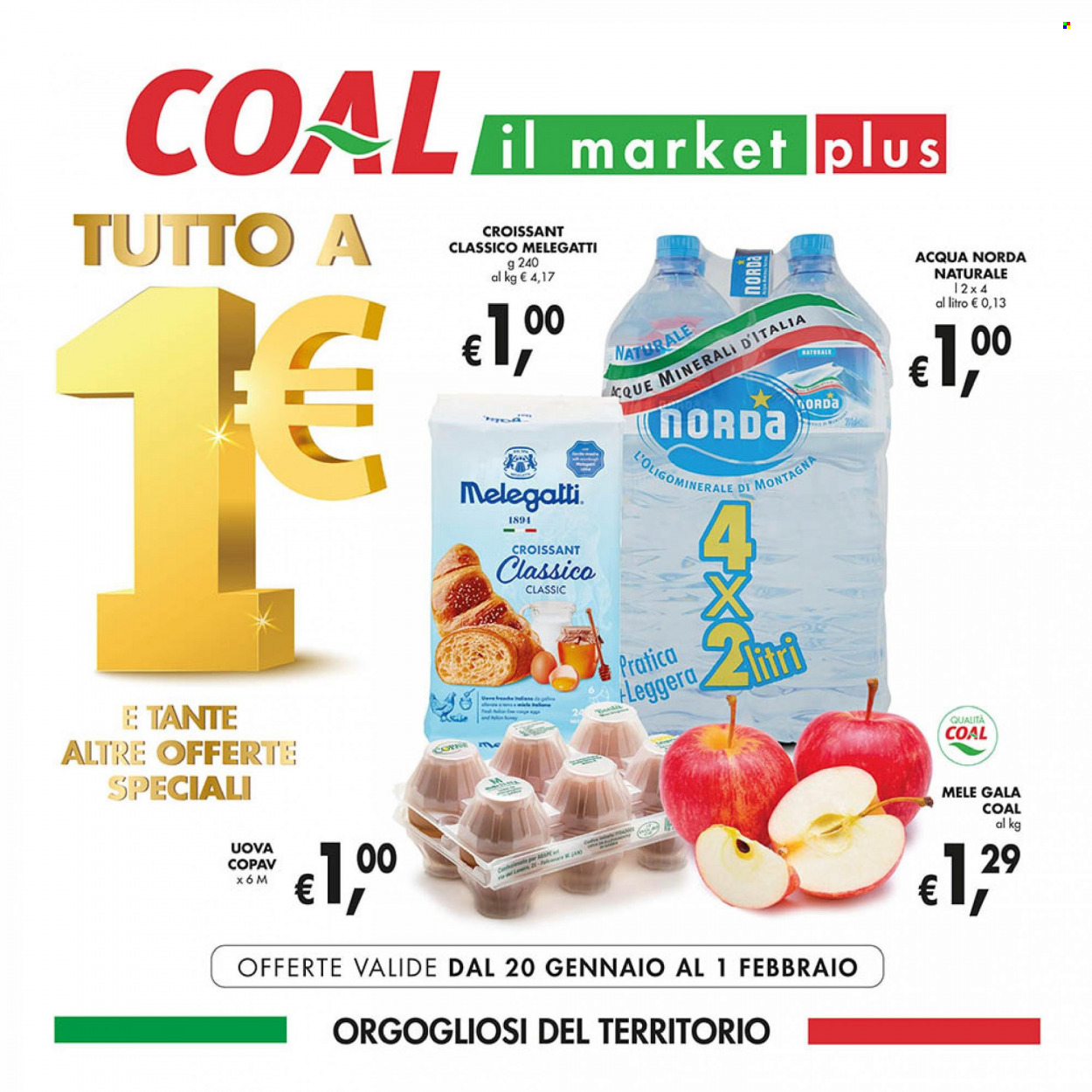 thumbnail - Volantino COAL - 20/1/2023 - 1/2/2023 - Prodotti in offerta - croissant, mele, uova, Norda. Pagina 1.