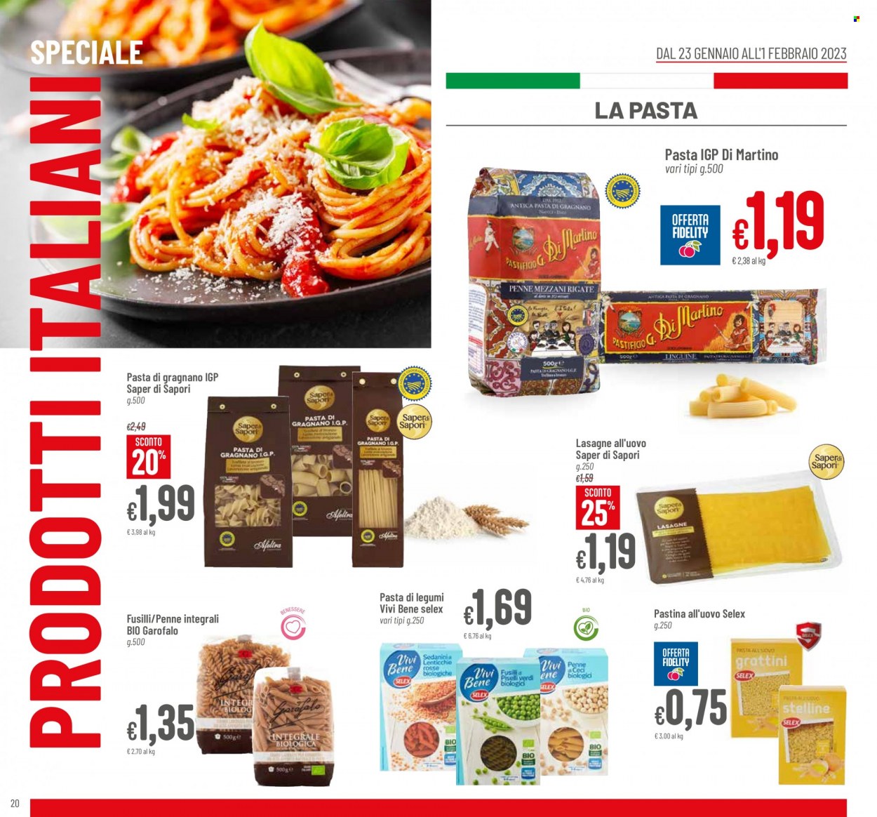 thumbnail - Volantino Pan - 23/1/2023 - 1/2/2023 - Prodotti in offerta - lasagne, Garofalo, lenticchie, penne, linguine, fusilli, pastina, lasagne all'uovo. Pagina 20.