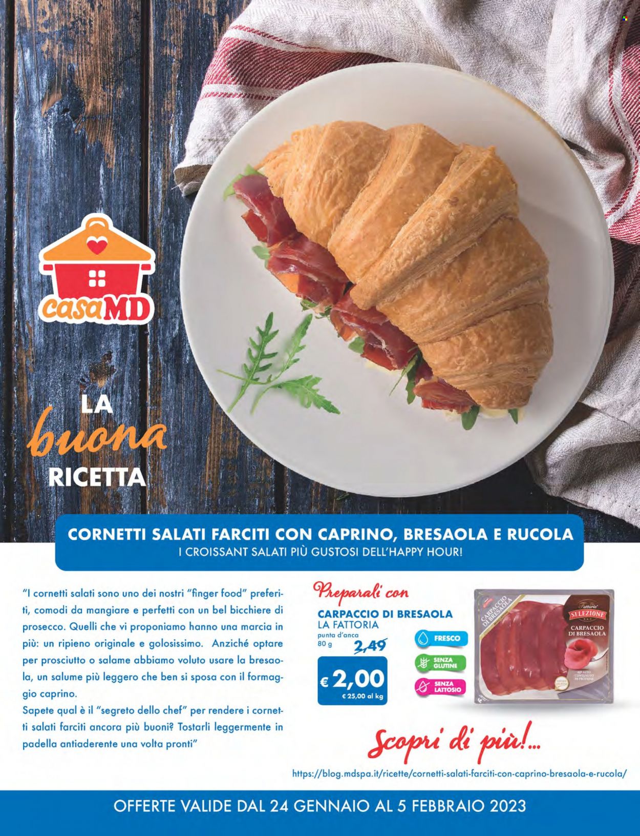 thumbnail - Volantino MD Discount - 24/1/2023 - 5/2/2023 - Prodotti in offerta - carpaccio, prosciutto, bresaola, La Fattoria, salame, carpaccio di bresaola, Prosecco. Pagina 14.
