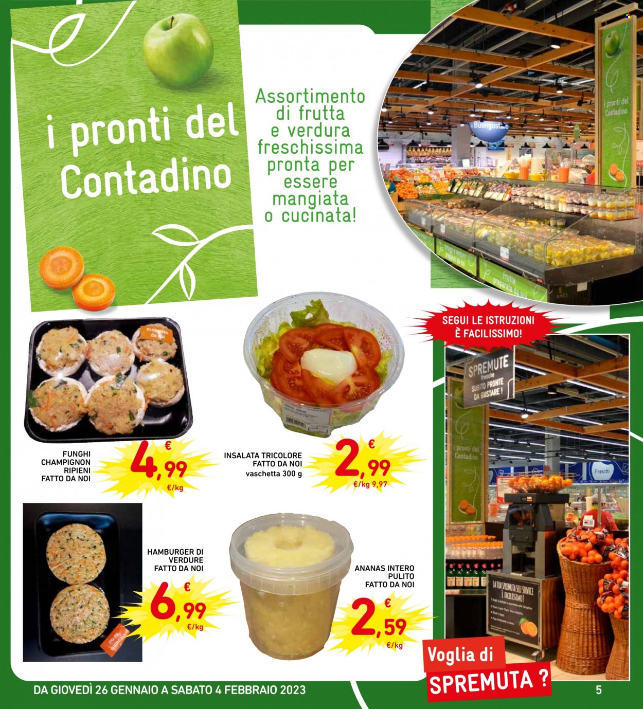 thumbnail - Volantino Conad - 26/1/2023 - 4/2/2023 - Prodotti in offerta - funghi champignon, hamburger, spremuta. Pagina 5.