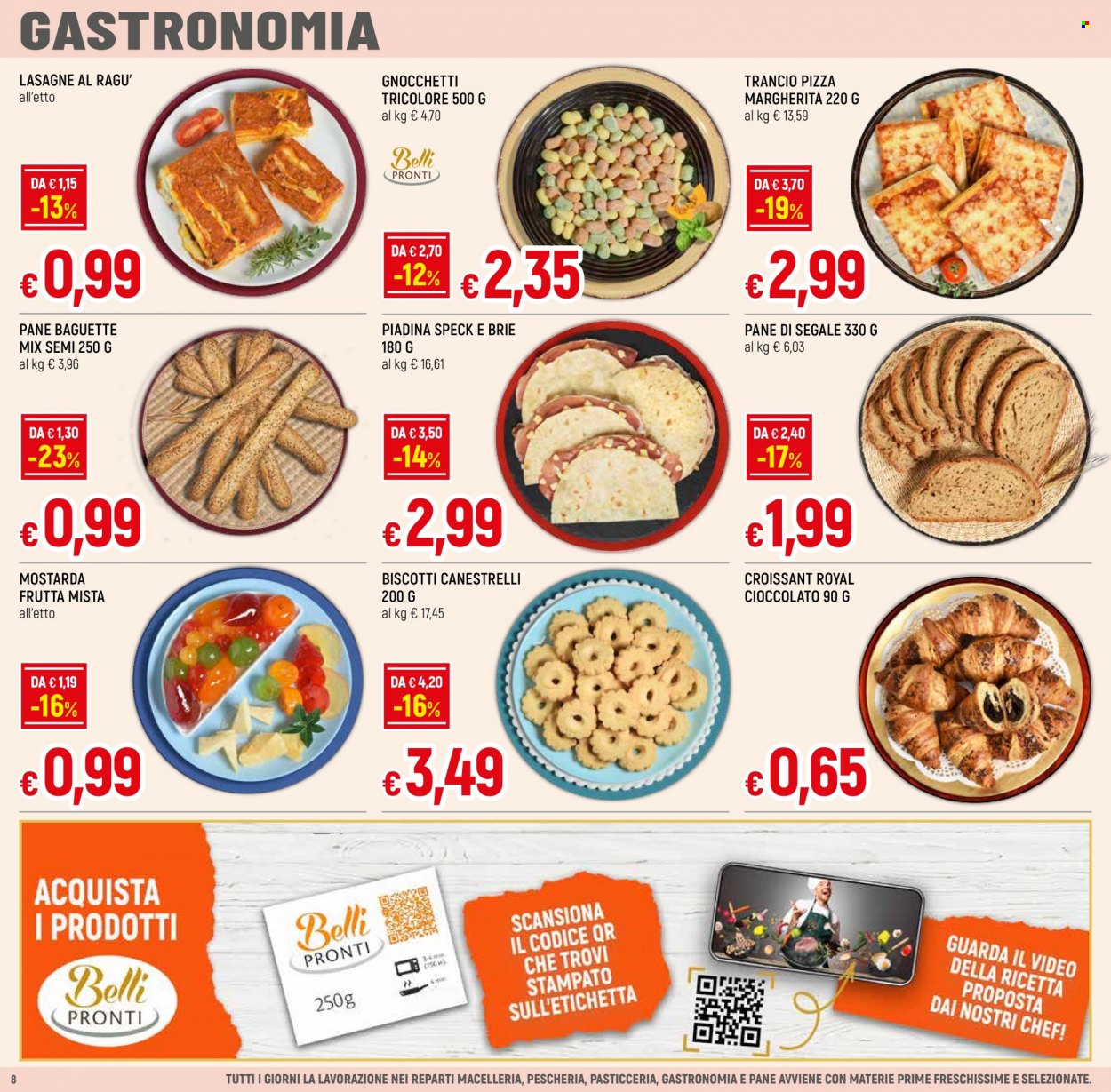 thumbnail - Volantino Famila - 26/1/2023 - 8/2/2023 - Prodotti in offerta - baguette, piadine, croissant, lasagne, pizza, pizza Margherita, biscotti, canestrelli, mostarda. Pagina 8.