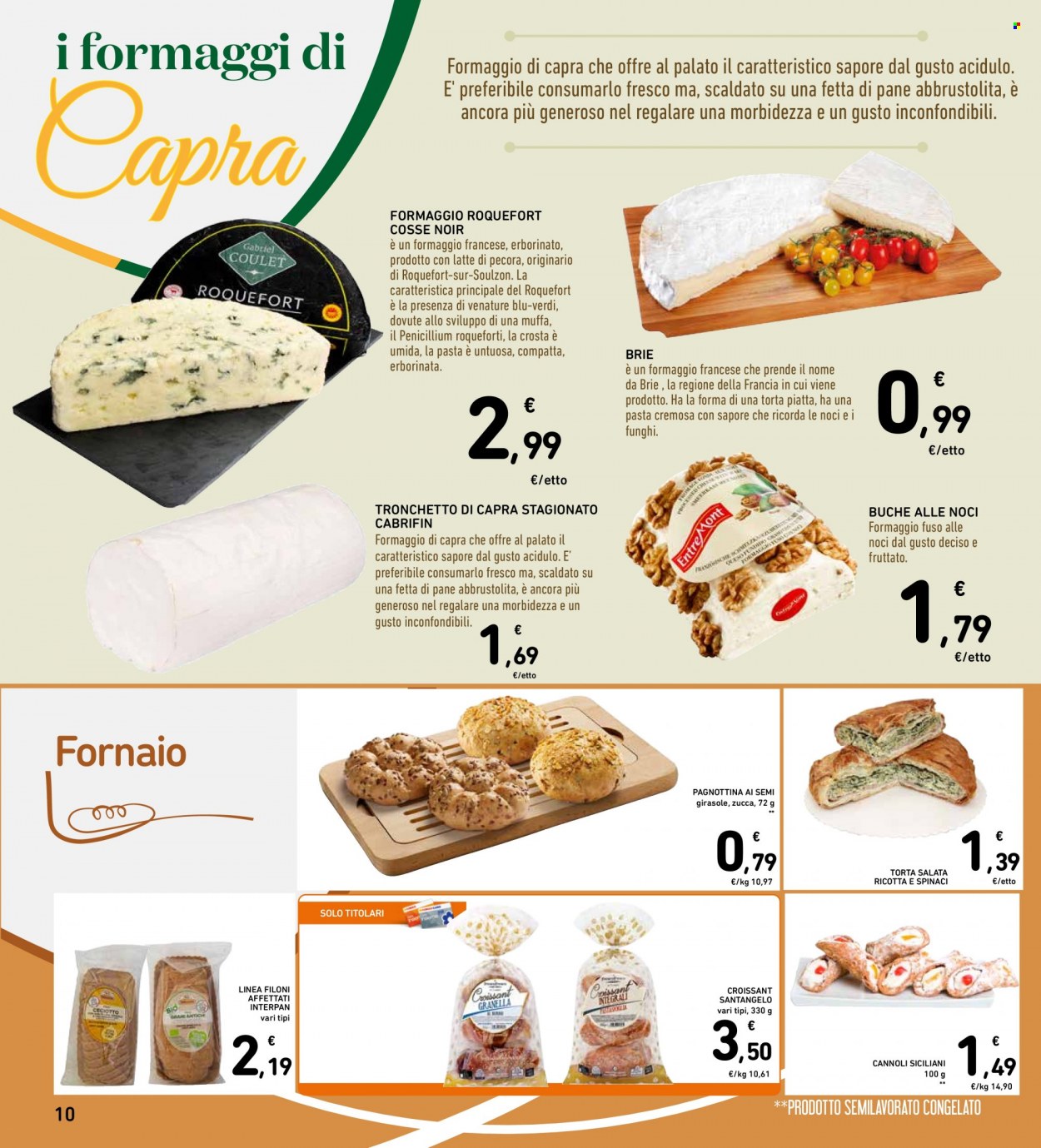 thumbnail - Volantino Conad - 26/1/2023 - 1/2/2023 - Prodotti in offerta - pane, croissant, cannoli, zucca, Roquefort, formaggio di capra. Pagina 10.