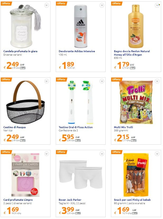 thumbnail - Volantino Action - 25/1/2023 - 31/1/2023 - Prodotti in offerta - Adidas, gel doccia, deodorante, cestino, candela, snack per cane, Oral-B. Pagina 11.