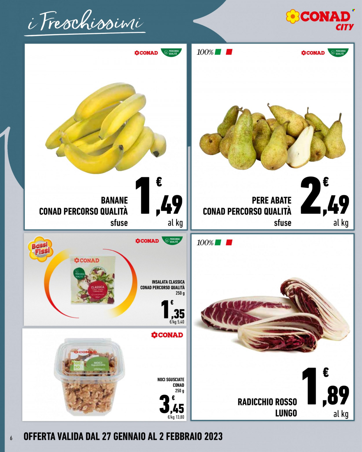 thumbnail - Volantino Conad - 27/1/2023 - 2/2/2023 - Prodotti in offerta - radicchio, banane, pere, noci. Pagina 6.