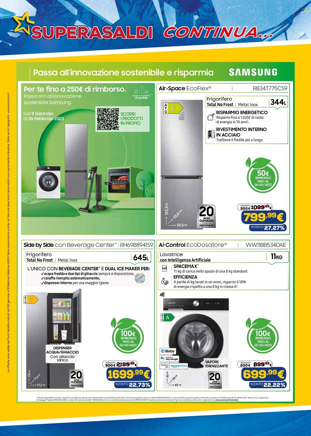thumbnail - Volantino Euronics - 26/1/2023 - 8/2/2023 - Prodotti in offerta - Samsung, caraffa, frigorifero, EcoBubble, lavatrice. Pagina 22.