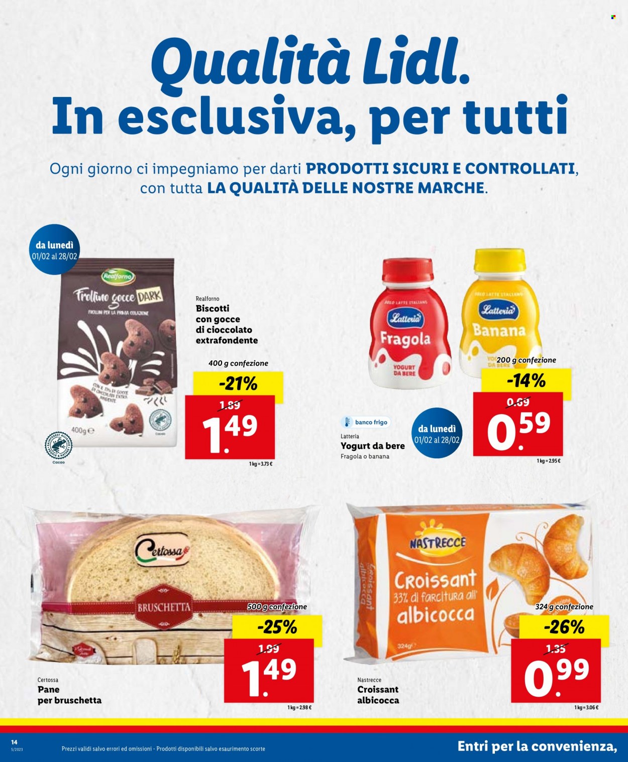 thumbnail - Volantino Lidl - 30/1/2023 - 5/2/2023 - Prodotti in offerta - pane, croissant, yogurt, latte, biscotti. Pagina 14.