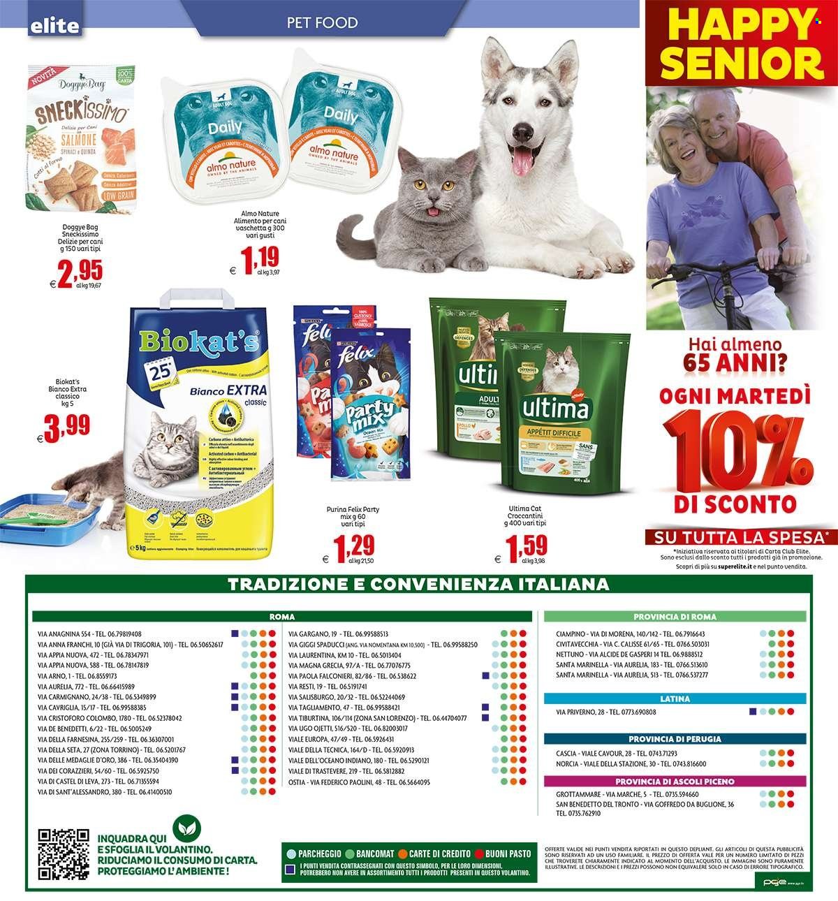 thumbnail - Volantino Elite Supermercati - 26/1/2023 - 5/2/2023 - Prodotti in offerta - spinaci, alimento per cani, Felix, Purina, Almo Nature. Pagina 16.