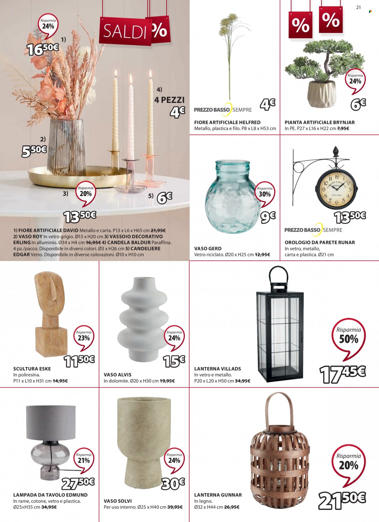 thumbnail - Volantino JYSK - 26/1/2023 - 8/2/2023 - Prodotti in offerta - orologio, lanterna, orologio da parete, vassoio, candela, vaso, lampada, lampada da tavolo. Pagina 21.