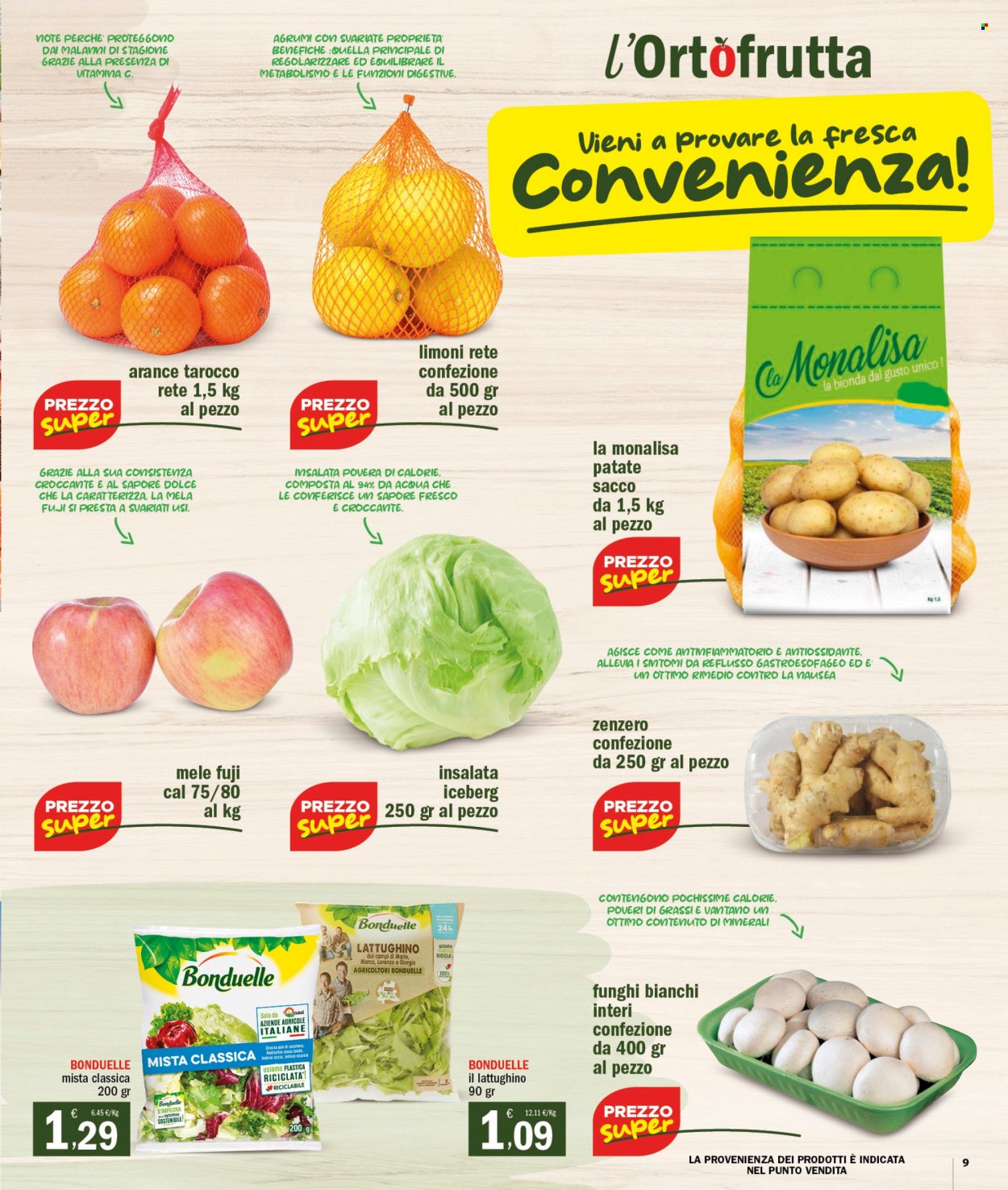 thumbnail - Volantino CRAI - 26/1/2023 - 8/2/2023 - Prodotti in offerta - patate, Bonduelle, lattuga iceberg, mele, limoni, arance, sale, zenzero, Vitamina C. Pagina 9.