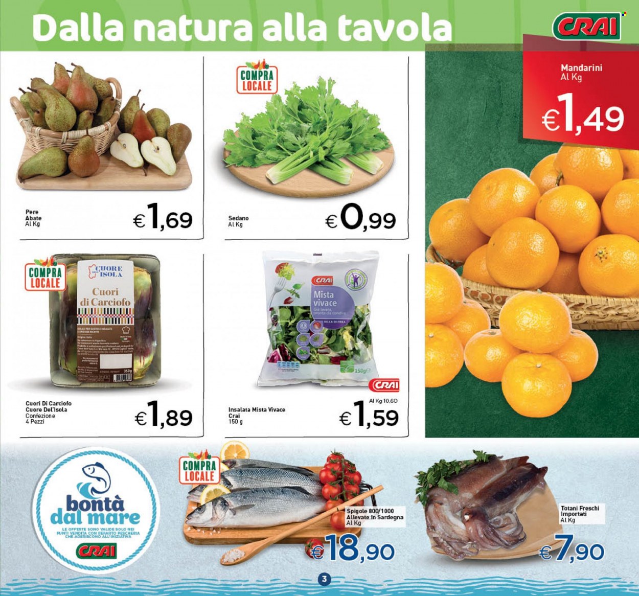 thumbnail - Volantino CRAI - 26/1/2023 - 8/2/2023 - Prodotti in offerta - insalata mista, sedano, pere, mandarini, spigola, totani. Pagina 3.