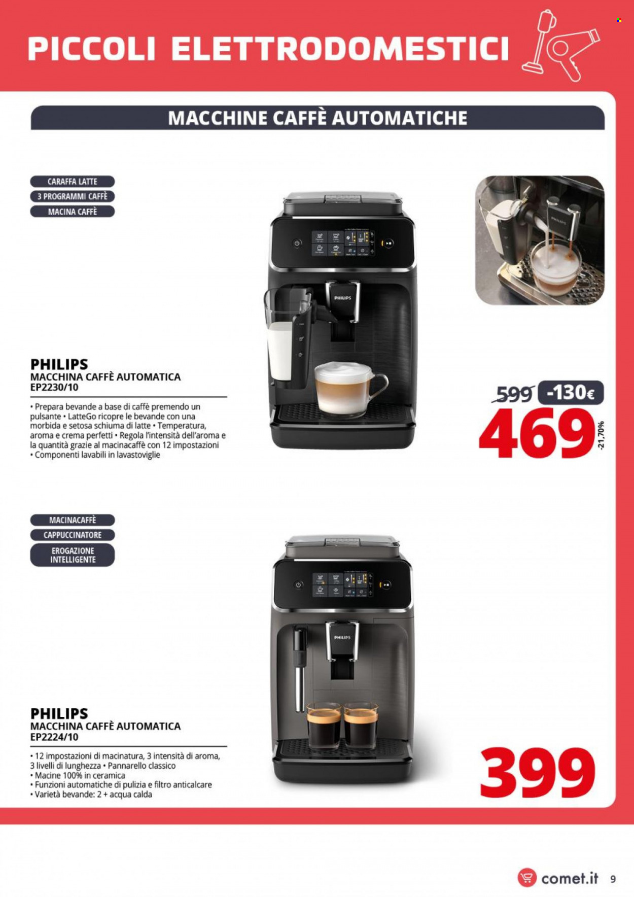 thumbnail - Volantino Comet - 27/1/2023 - 8/2/2023 - Prodotti in offerta - Philips, caraffa, cappuccinatore, macinacaffe, macchina per caffé. Pagina 9.