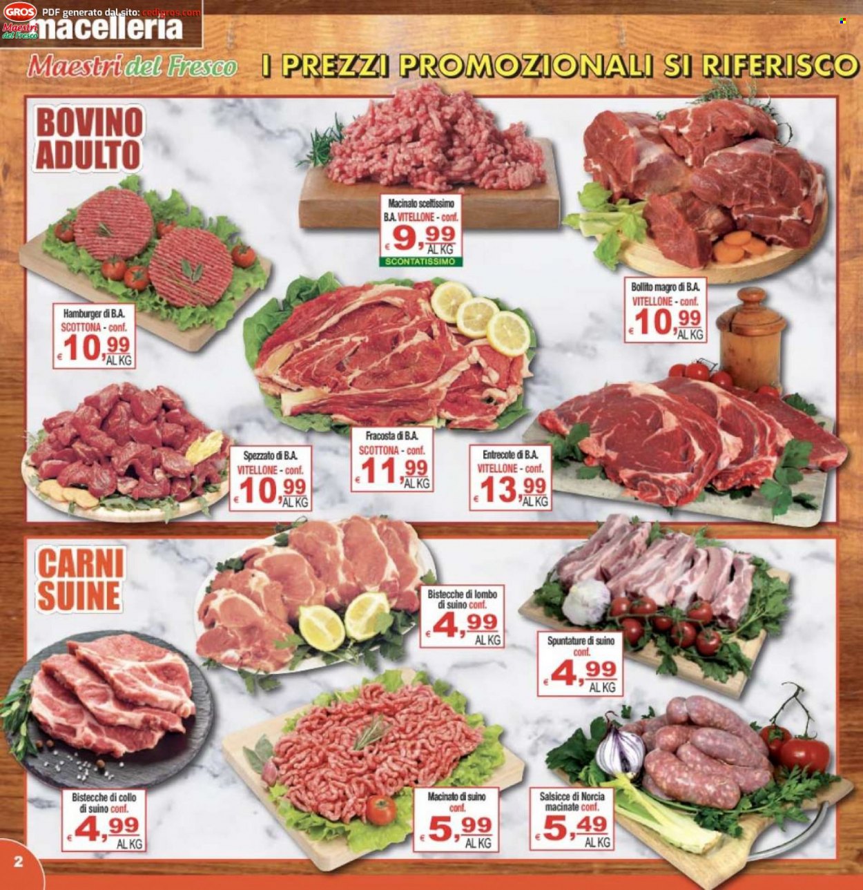thumbnail - Volantino CTS supermercati - 27/1/2023 - 6/2/2023 - Prodotti in offerta - bistecca, entrecôte, manzo, vitellone, scottona, salsiccia, carne macinata, macinato di suino, hamburger, suino, lombo di suino. Pagina 2.