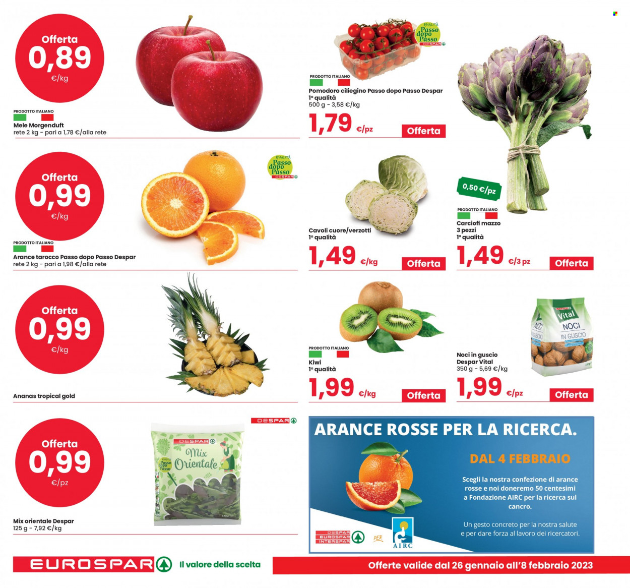 thumbnail - Volantino Eurospar - 26/1/2023 - 8/2/2023 - Prodotti in offerta - insalata mista, pomodorini, pomodori, mele, ananas, kiwi, noci. Pagina 16.