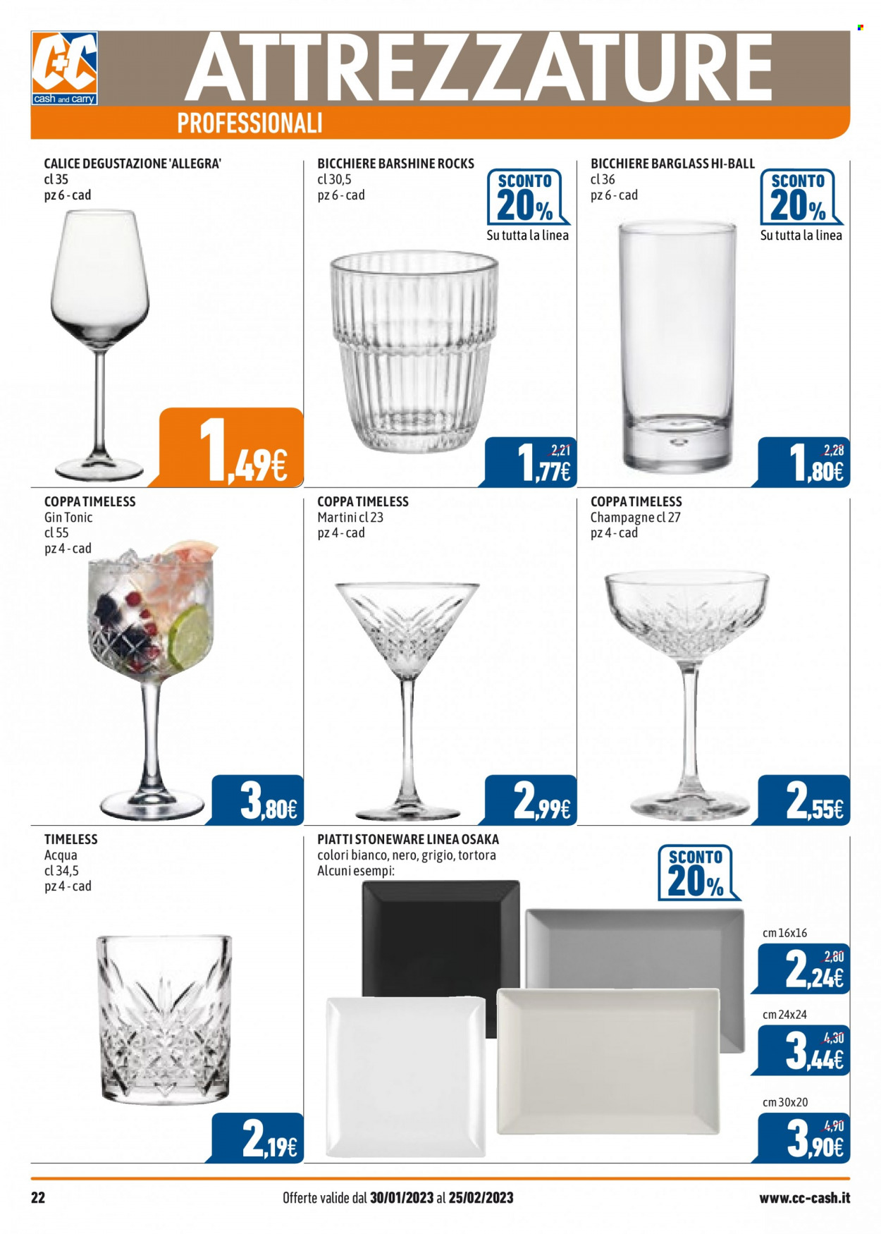 thumbnail - Volantino C+C Cash & Carry - 30/1/2023 - 25/2/2023 - Prodotti in offerta - Martini, Champagne, gin, piatti, calice. Pagina 22.