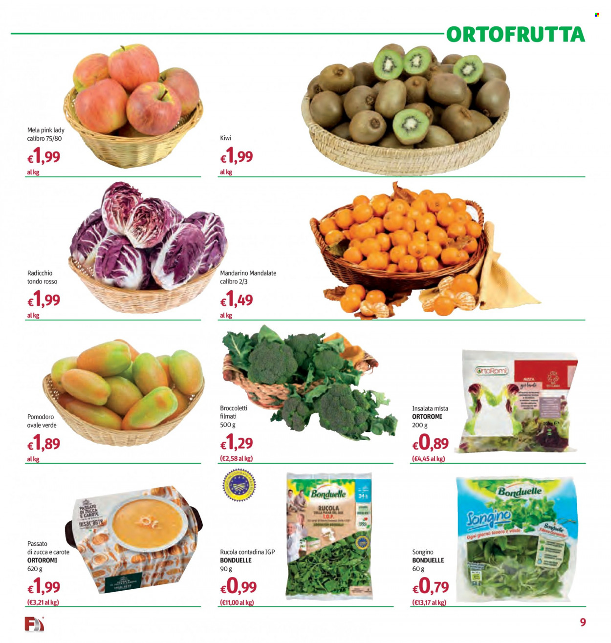 thumbnail - Volantino Futura - 2/2/2023 - 11/2/2023 - Prodotti in offerta - insalata mista, Bonduelle, radicchio, rucola, songino, pomodori, kiwi. Pagina 9.