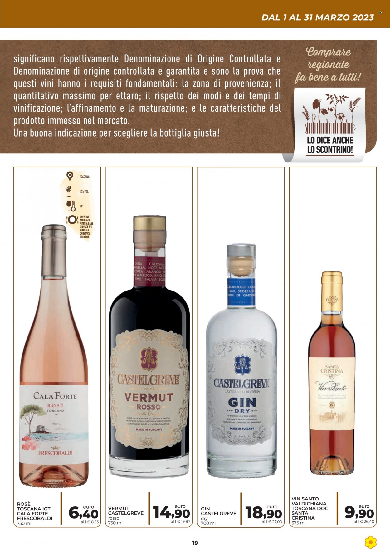thumbnail - Volantino Conad - 1/3/2023 - 31/3/2023 - Prodotti in offerta - salmone, anice, salvia, Vin Santo, gin. Pagina 19.