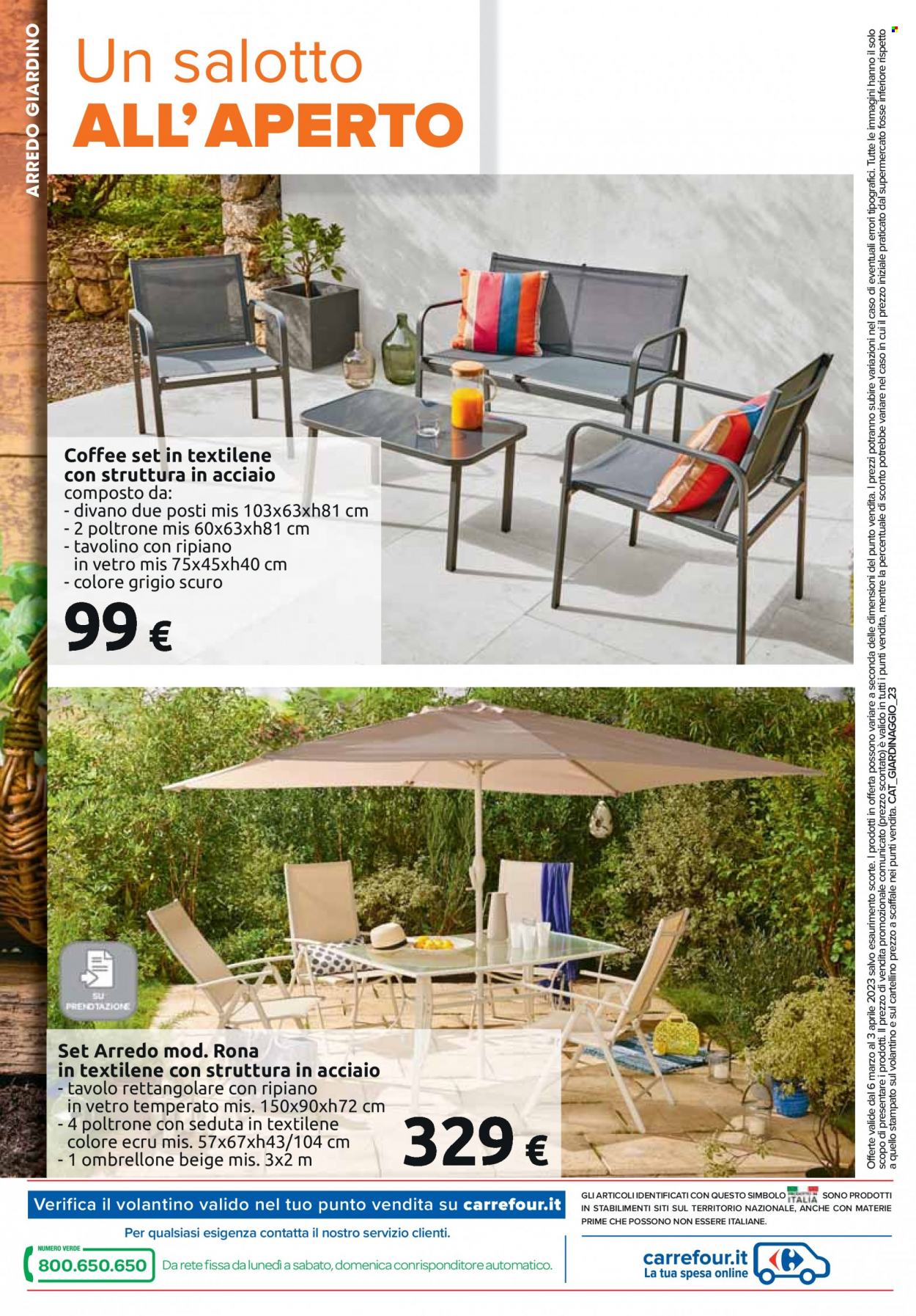 thumbnail - Volantino Carrefour - 6/3/2023 - 3/4/2023 - Prodotti in offerta - tavolo rettangolare, tavolo, divano, poltrona, coffee set, tavolino. Pagina 4.