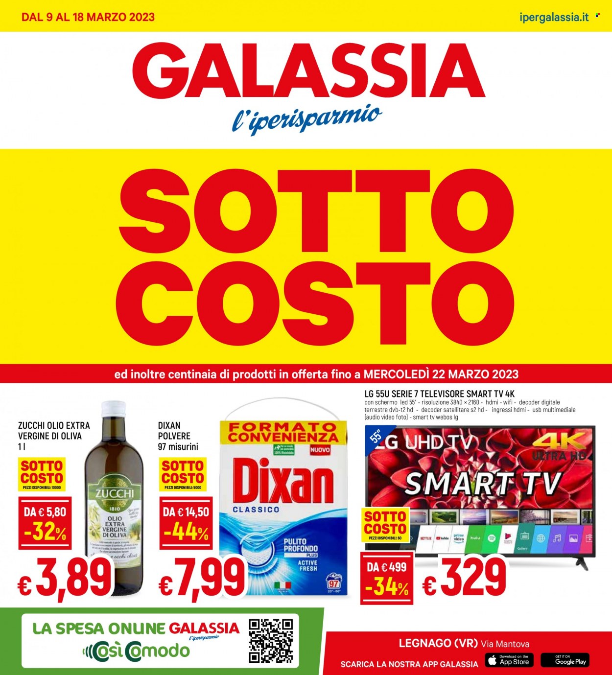 thumbnail - Volantino Galassia - 9/3/2023 - 22/3/2023 - Prodotti in offerta - LG, olio, olio extra vergine di oliva, Dixan, Smart TV, televisore. Pagina 1.