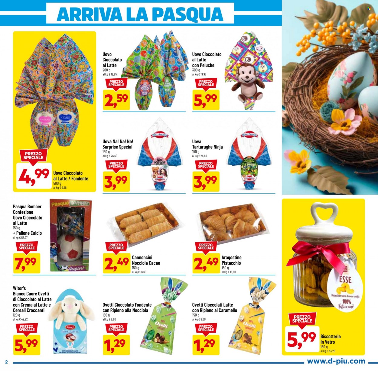 thumbnail - Volantino Dpiù - 13/3/2023 - 26/3/2023 - Prodotti in offerta - Ninja Turtles, uova, cioccolato fondente, uovo di Pasqua, cacao. Pagina 2.