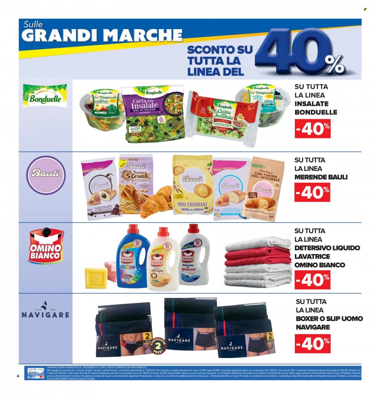 Volantino Carrefour - 14/3/2023 - 27/3/2023 - Prodotti in offerta - Bauli, croissant, Bonduelle, cereali, detersivo liquido per lavatrice, Omino Bianco. Pagina 4.