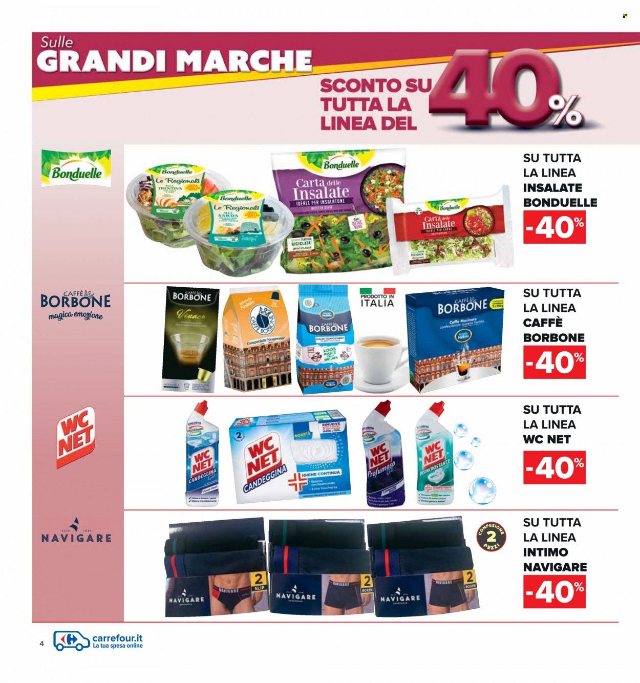 Volantino Carrefour - 14/3/2023 - 27/3/2023 - Prodotti in offerta - Bonduelle, olive, caffè, candeggina, WC Net, disincrostante. Pagina 4.